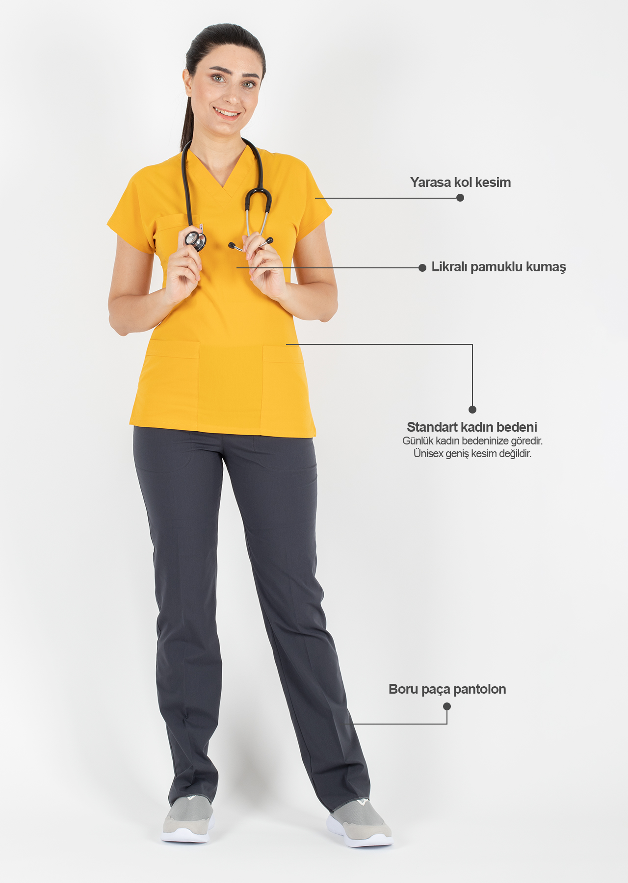 Scrubs Flex® Hardal/Antrasit Likralı İnce Kumaş Doktor Hemşire Forması