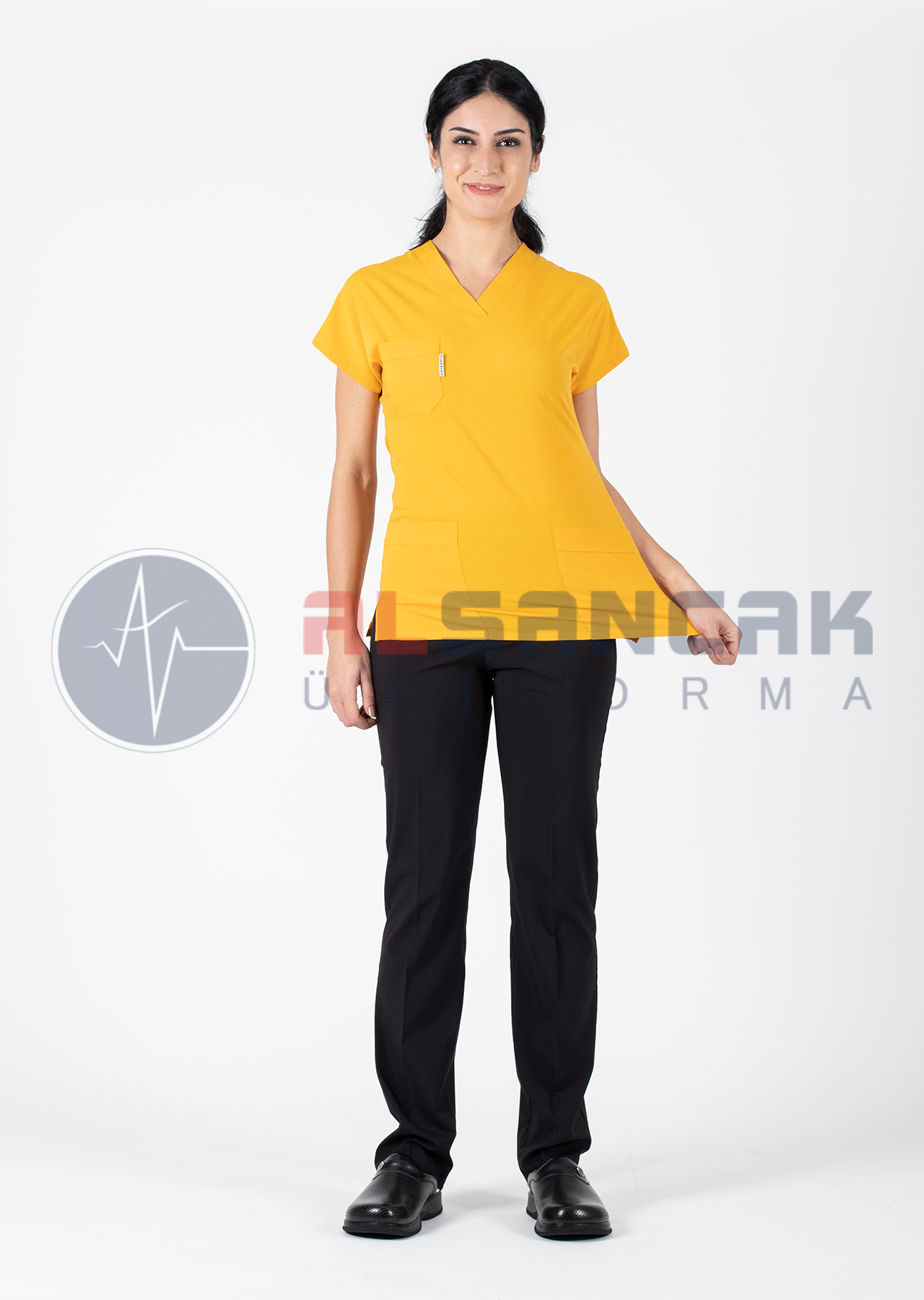 Scrubs Flex® Hardal/Siyah Likralı Alpaka Doktor Hemşire Forması Scrubs Flex® Hardal/Siyah Likralı Alpaka Doktor Hemşire Forması