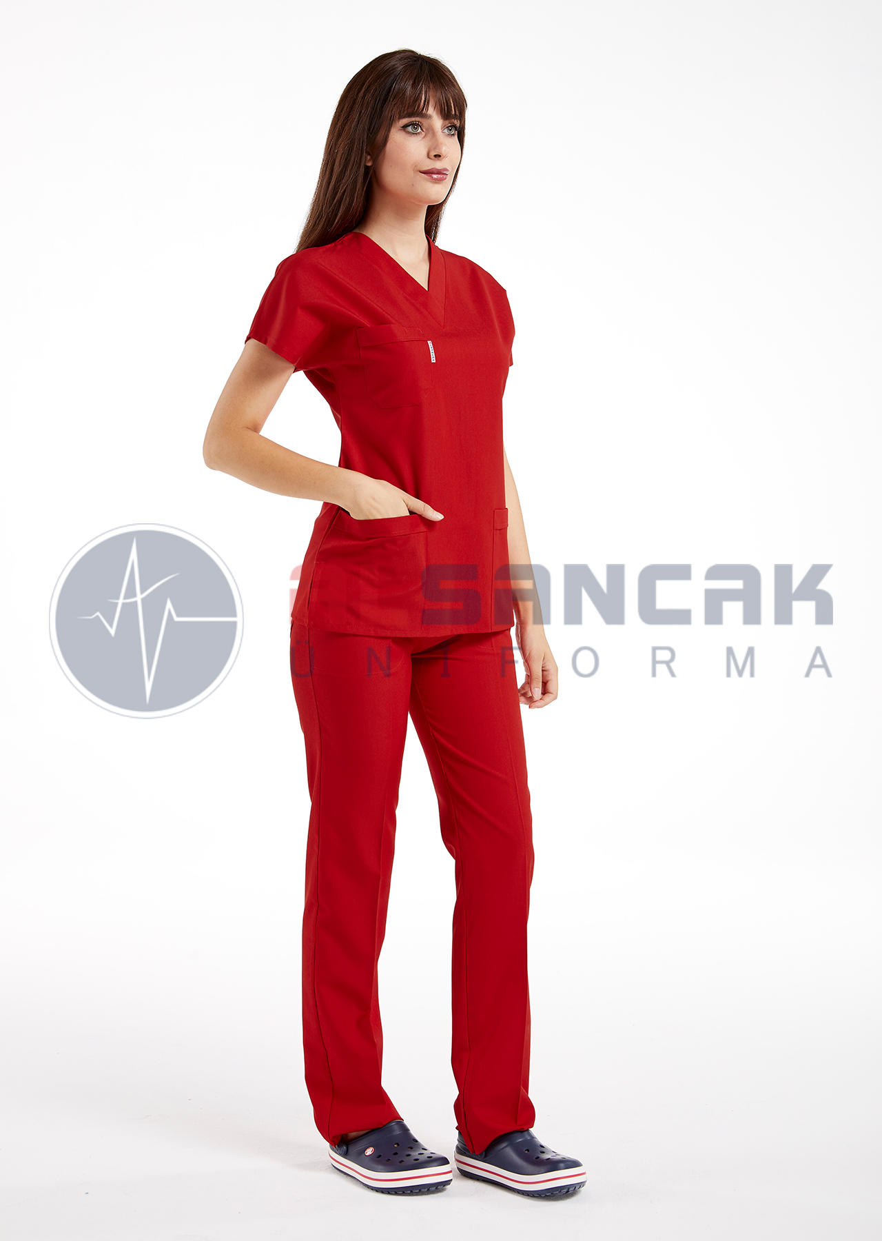 Scrubs Flex® Kırmızı Likralı Alpaka Doktor ve Hemşire Forması