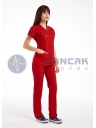 Scrubs Flex® Kırmızı Likralı İnce Kumaş Doktor ve Hemşire Forması