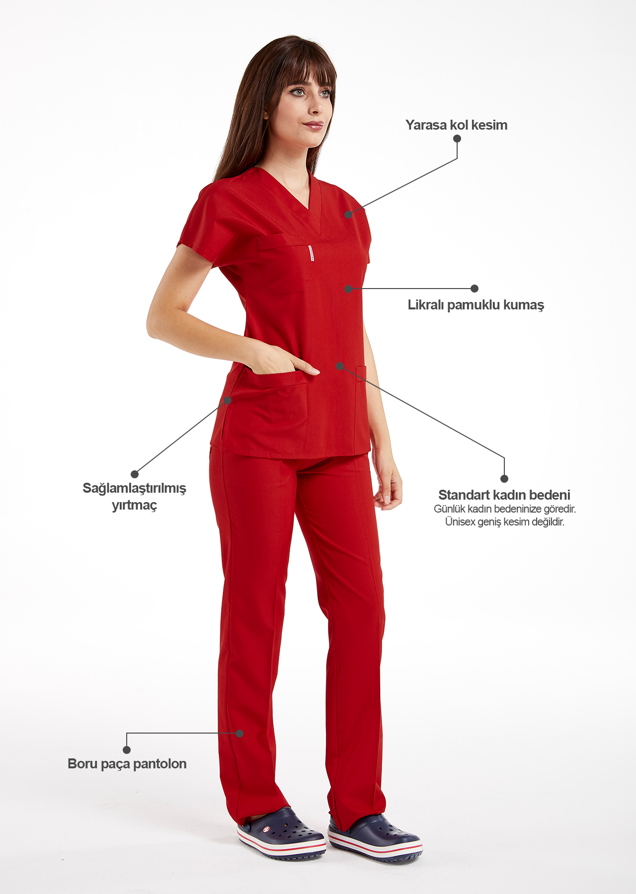 Scrubs Flex® Kırmızı Likralı Alpaka Doktor ve Hemşire Forması