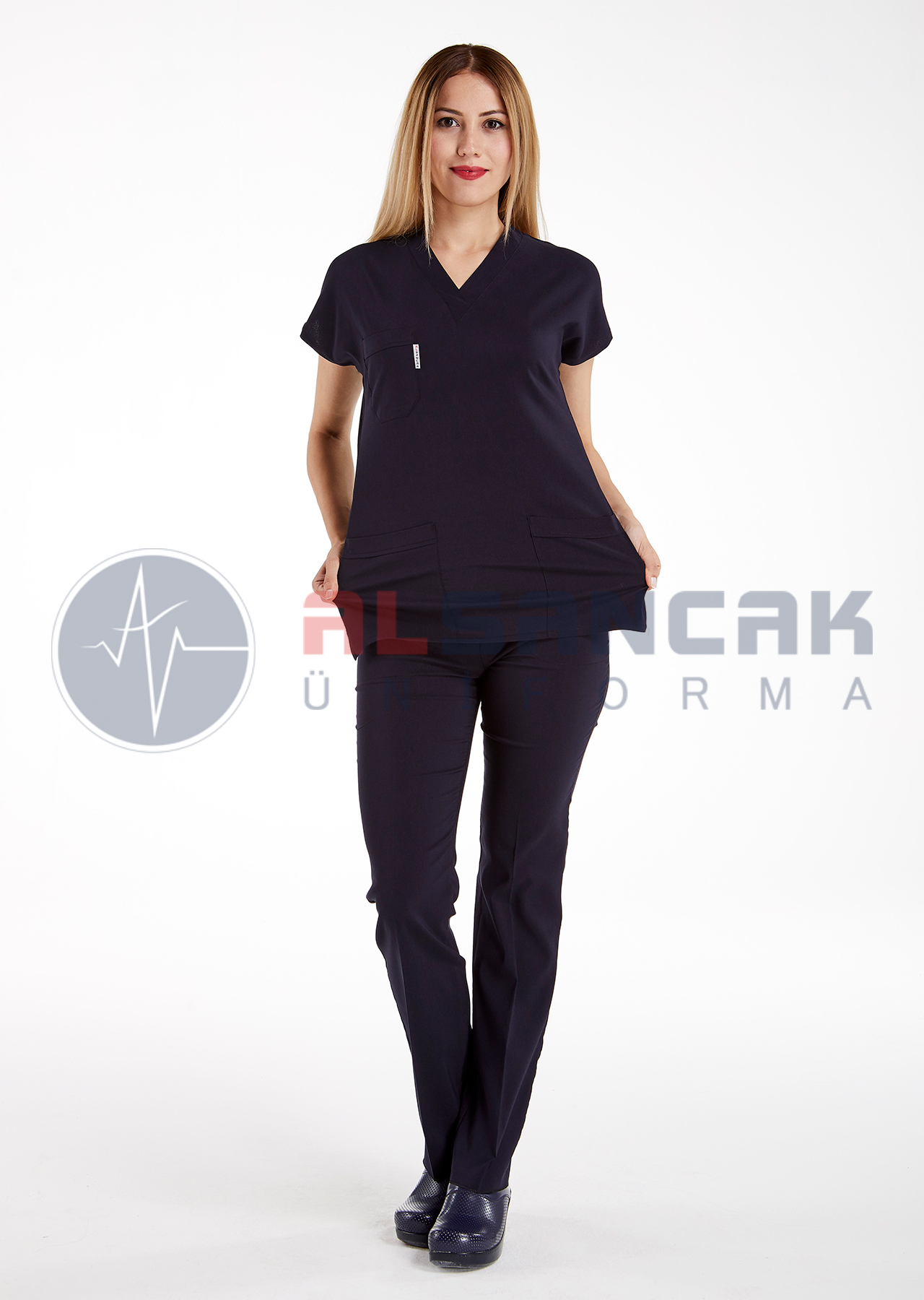 Scrubs Flex® Lacivert Soft Likralı İnce Hemşire Forması Üstü Scrubs Flex® Lacivert Soft Likralı İnce Hemşire Forması Üstü