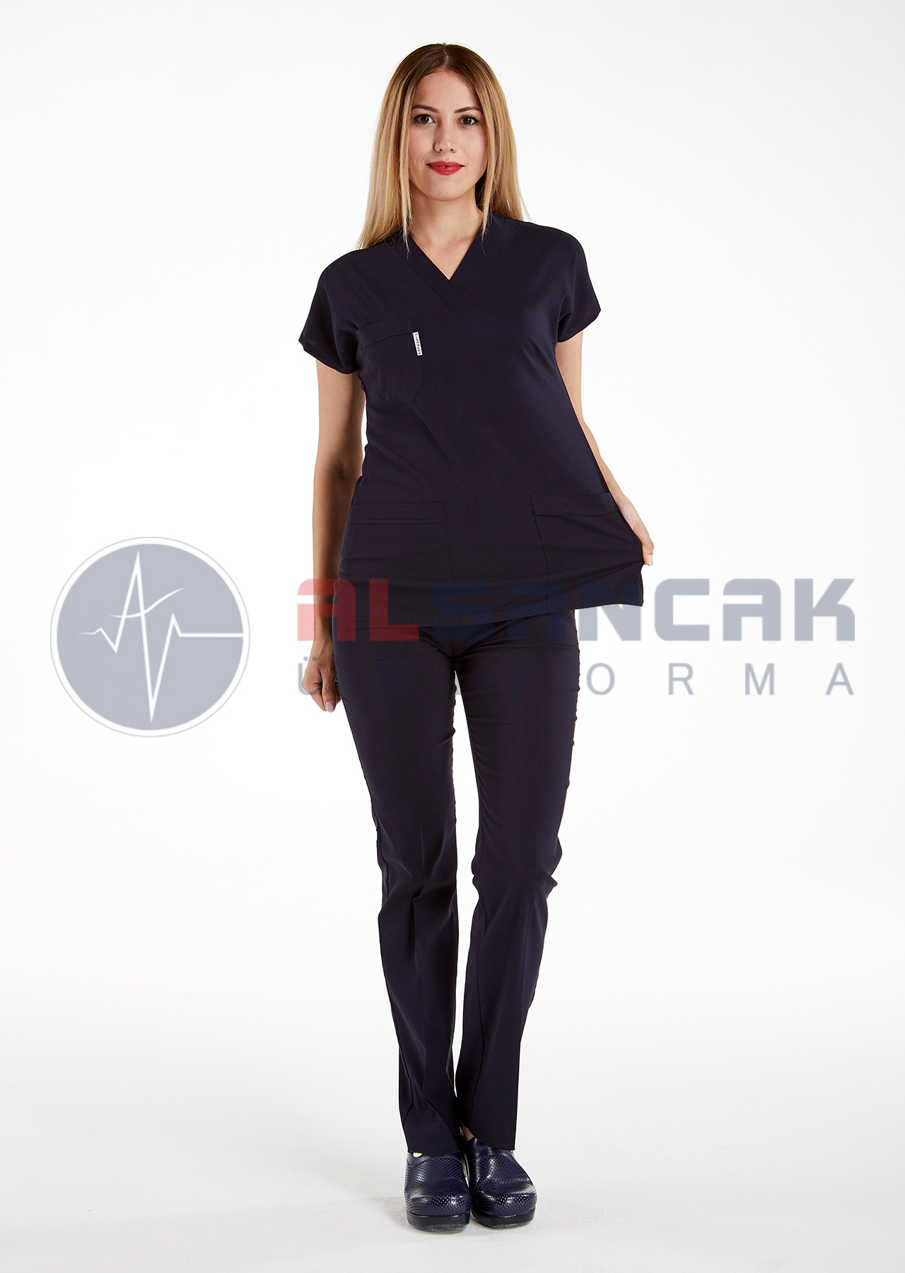 Scrubs Flex® Lacivert Soft Likralı İnce Hemşire Forması Üstü Scrubs Flex® Lacivert Soft Likralı İnce Hemşire Forması Üstü