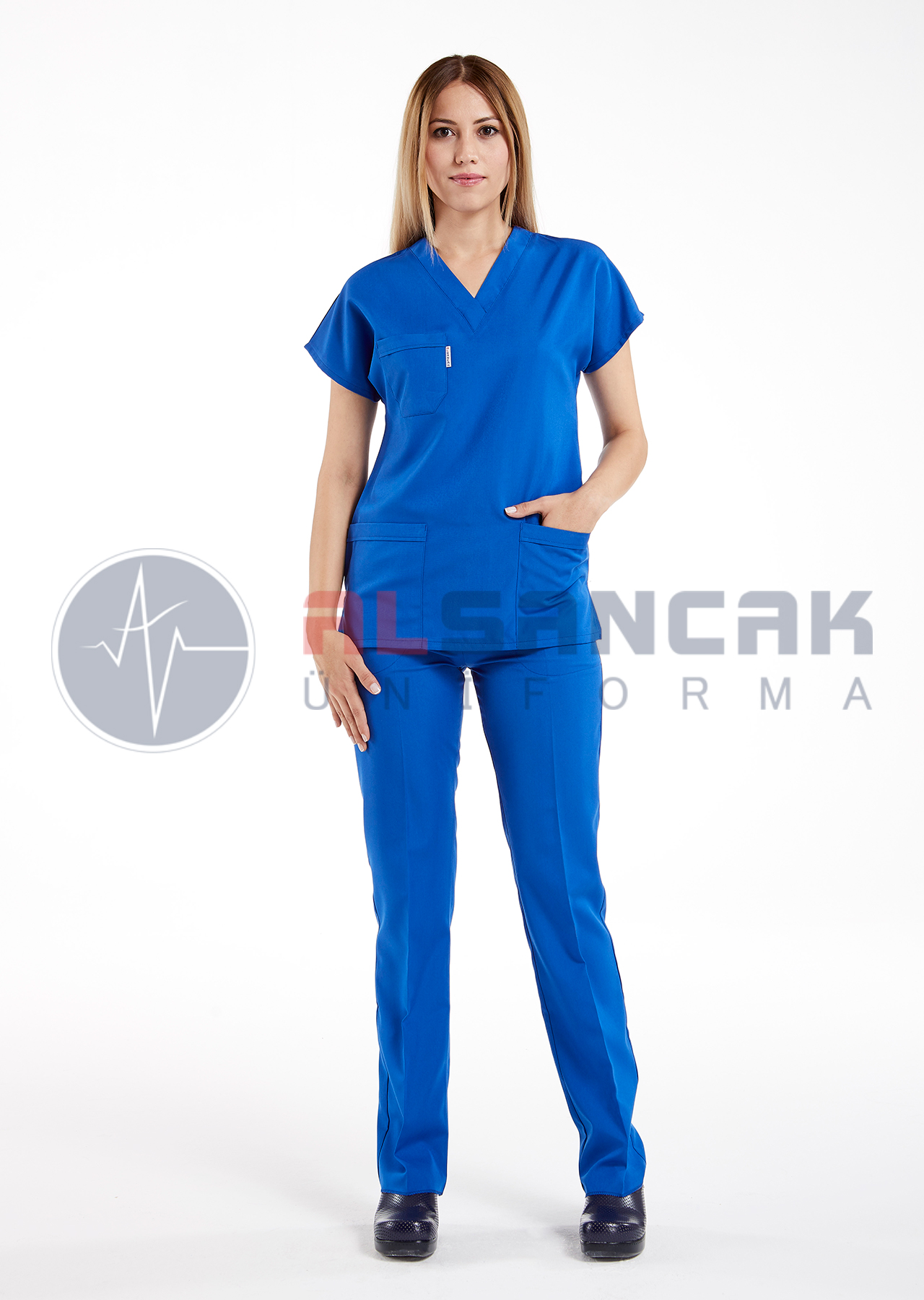 Scrubs Flex® Saks Mavi Likralı Terikoton Doktor ve Hemşire Forması