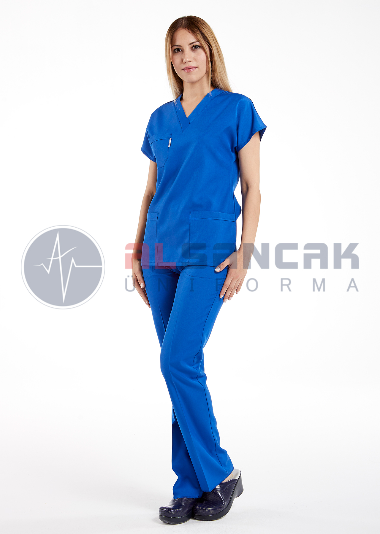 Scrubs Flex® Saks Mavi Likralı İnce Kumaş Doktor ve Hemşire Forması