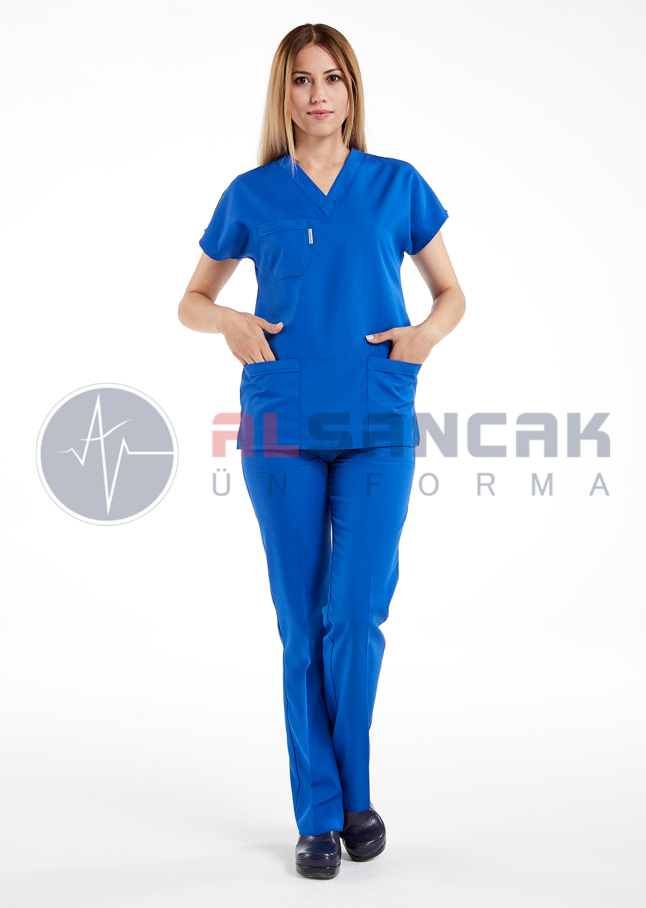 Scrubs Flex® Saks Mavi Likralı İnce Doktor ve Hemşire Forması