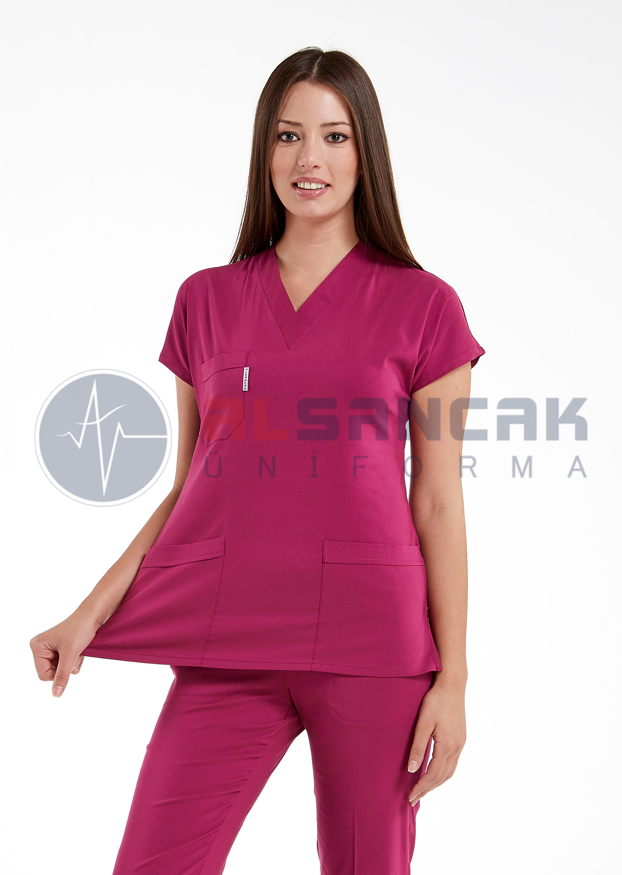 Scrubs Flex® Vişne Likralı İnce Doktor ve Hemşire Forması