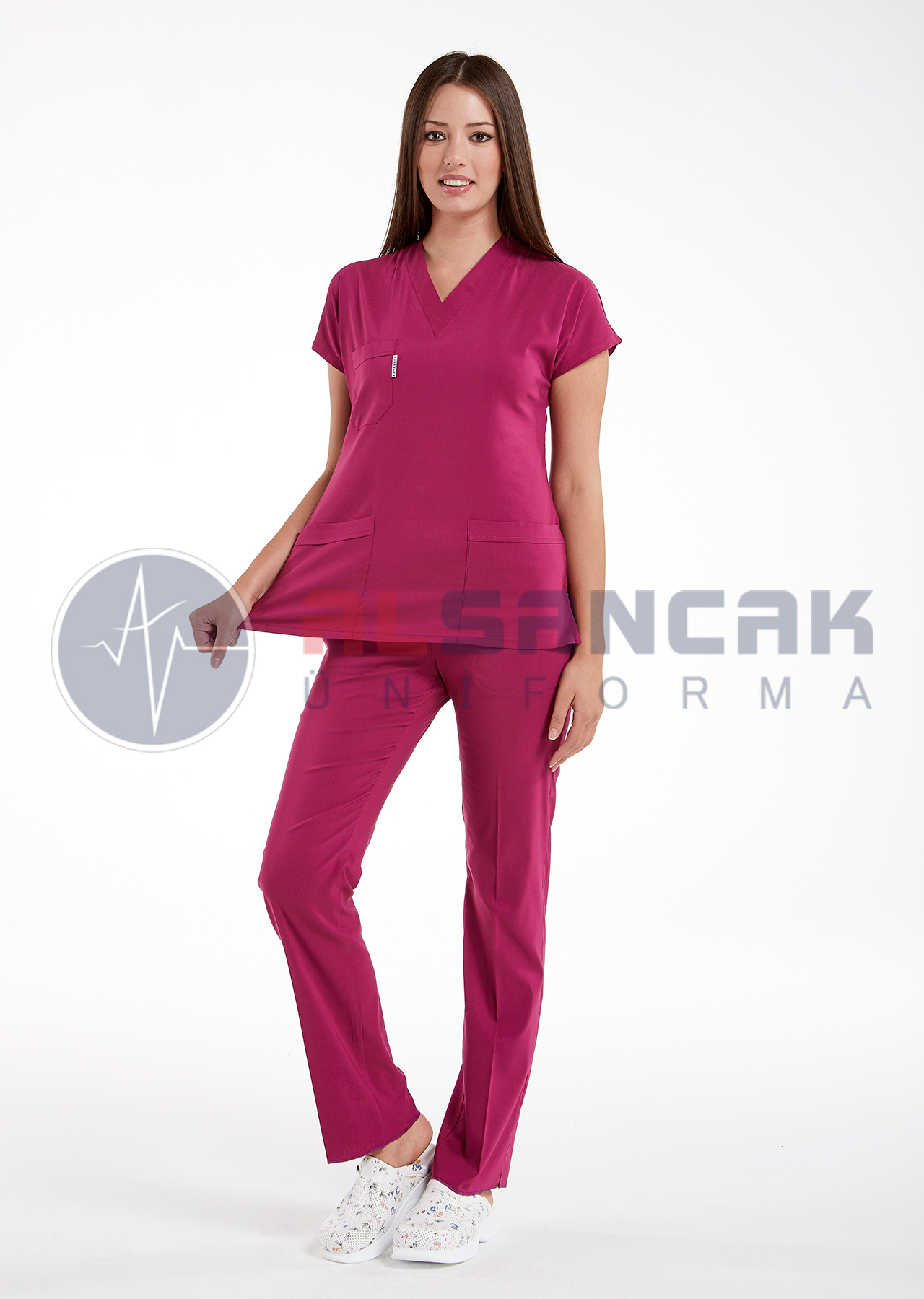 Scrubs Flex® Vişne Likralı İnce Doktor ve Hemşire Forması