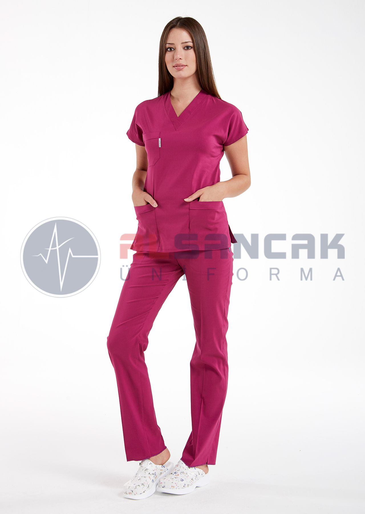 Scrubs Flex® Vişne Likralı İnce Doktor ve Hemşire Forması