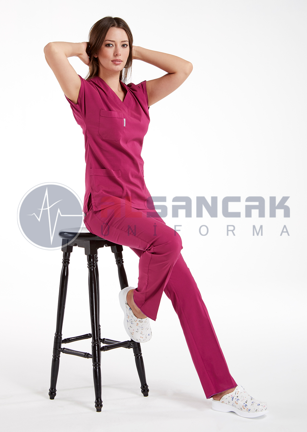 Scrubs Flex® Vişne Likralı İnce Doktor ve Hemşire Forması