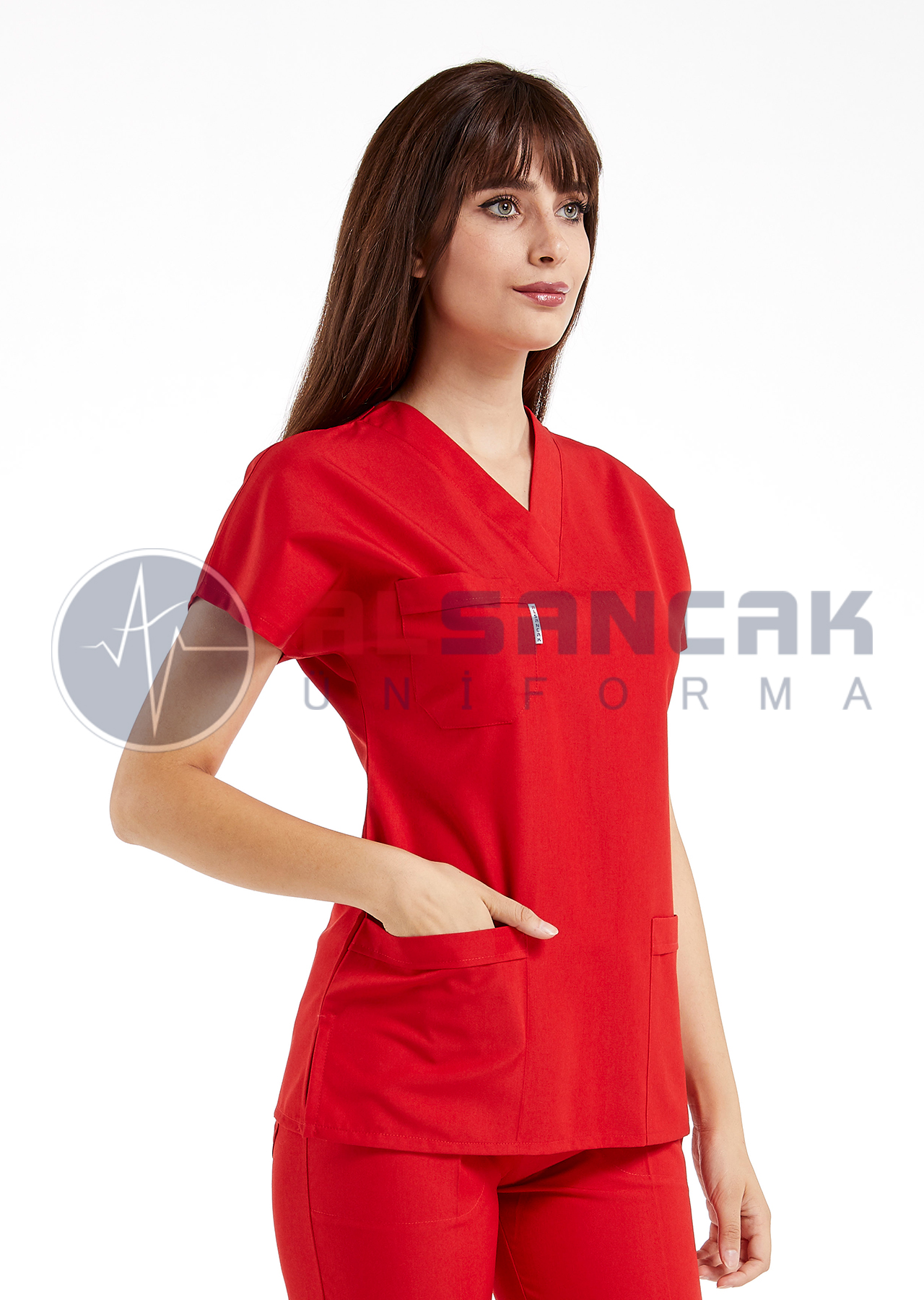 Scrubs Flex® Kırmızı Likralı Doktor ve Hemşire Forması Üstü