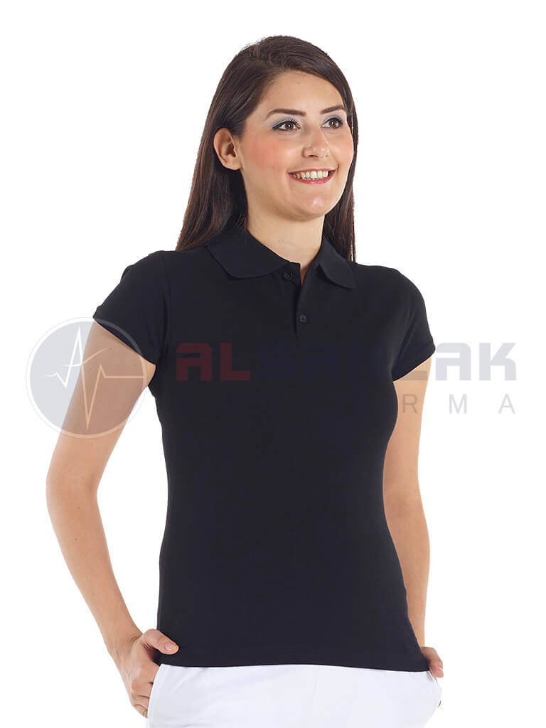 Siyah Kadın Polo Yaka Lacoste T-shirt