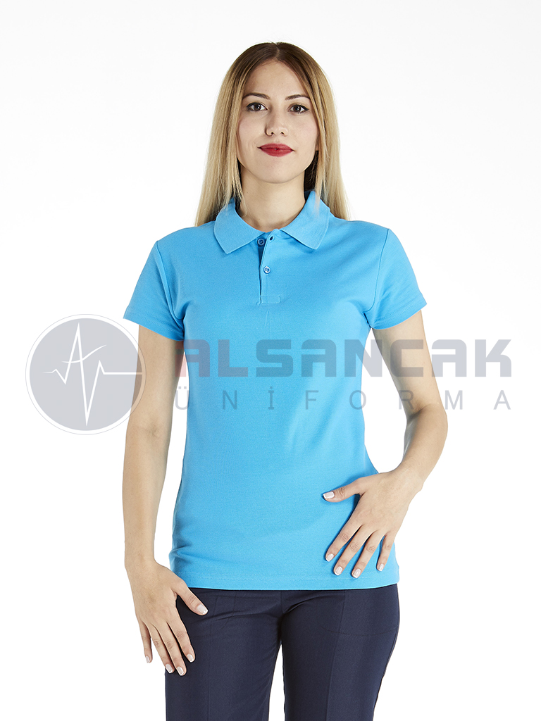 Turkuaz Kadın Polo Yaka Lacoste T-shirt