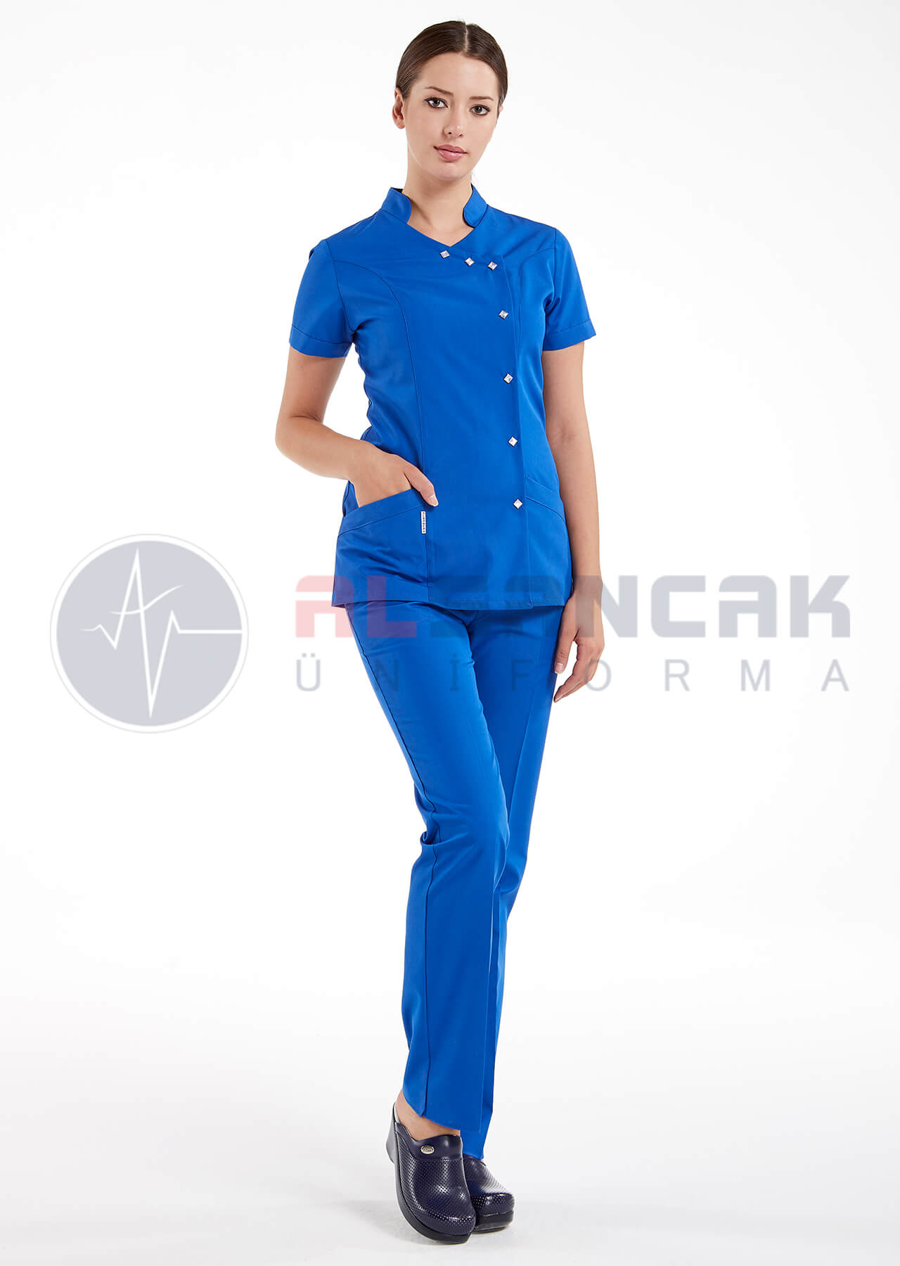Saks Mavi Luxe Model Hemşire ve Doktor Forması Takımı