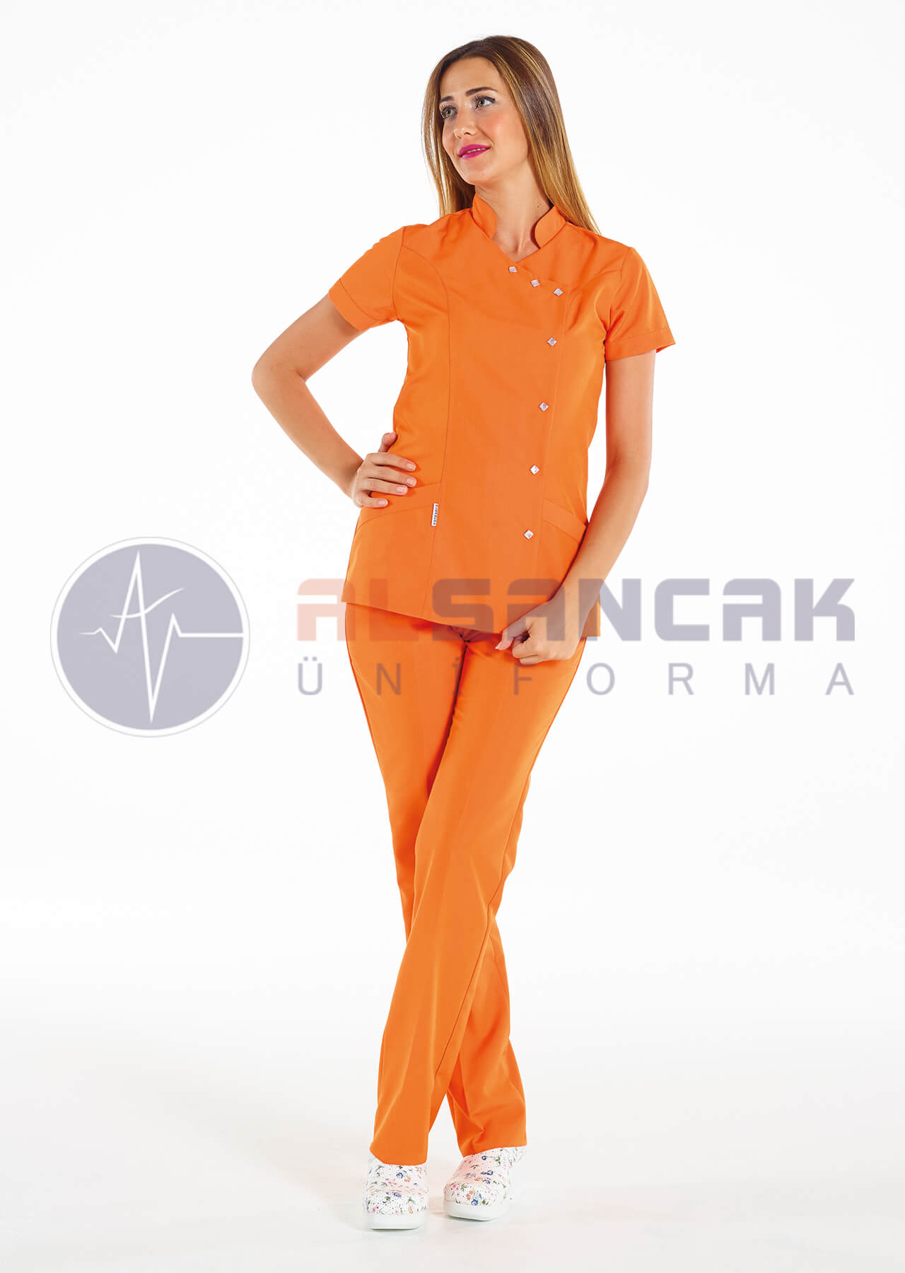 Turuncu Luxe Model Hemşire ve Doktor Forması Takımı
