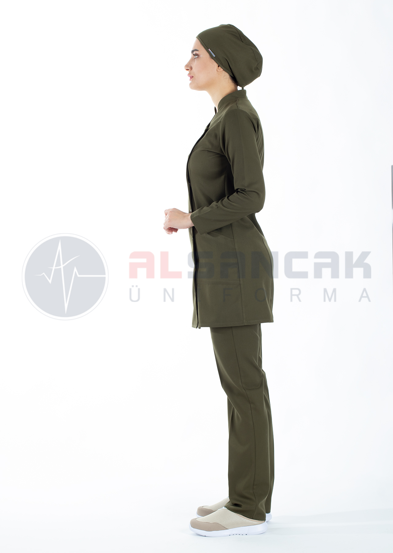 Luxe Model Haki Tesettür Hemşire Doktor Forması Takımı