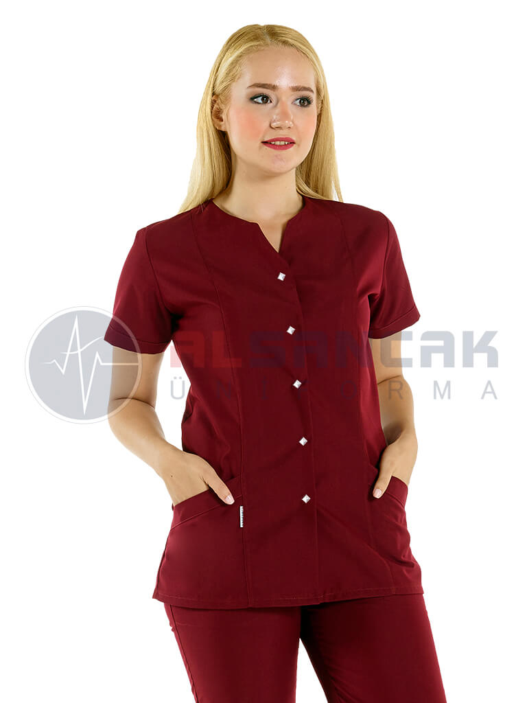 Bordo Blanca Model Doktor ve Hemşire Ceketi Bordo Blanca Model Doktor ve Hemşire Ceketi