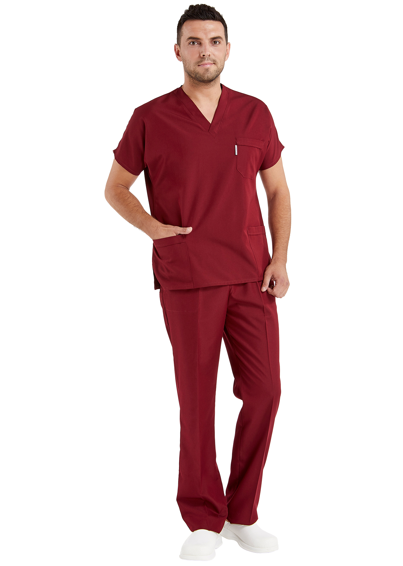 Erkek Bordo Likralı İnce Scrubs Doktor Forması Takımı