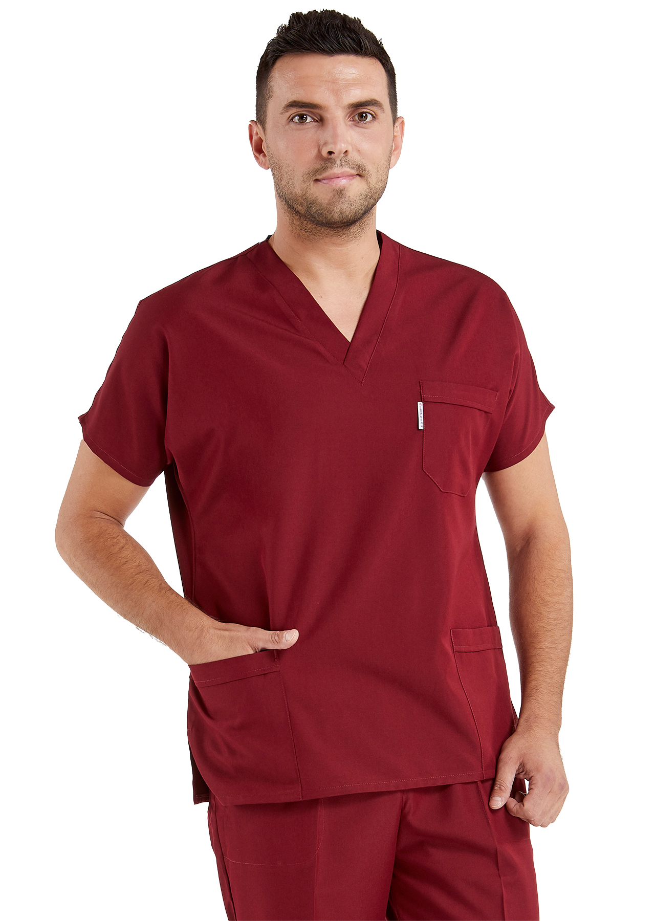 Erkek Bordo Likralı İnce Scrubs Doktor Forması Takımı