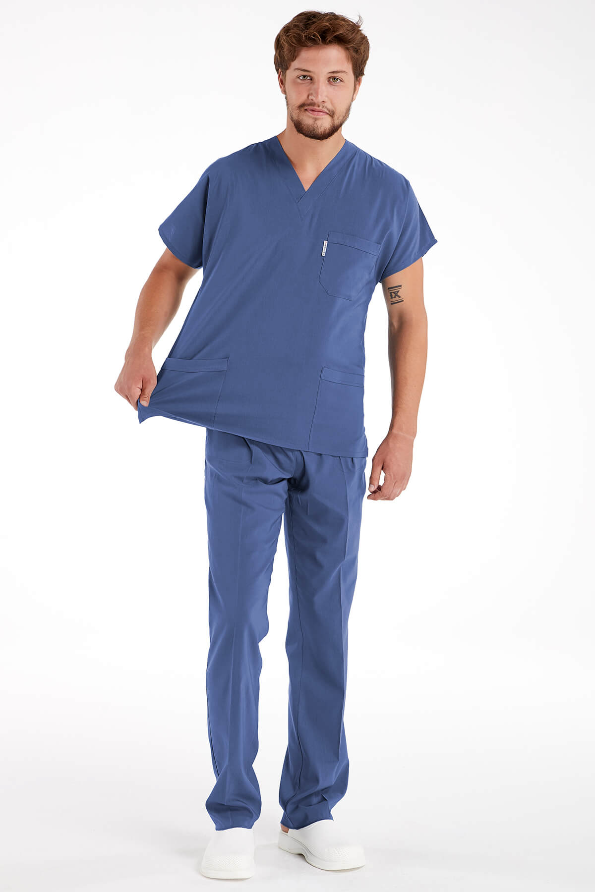 Erkek Fırtına Mavi Likralı Kalın Scrubs Doktor Forması Takımı Erkek Fırtına Mavi Likralı Kalın Scrubs Doktor Forması Takımı