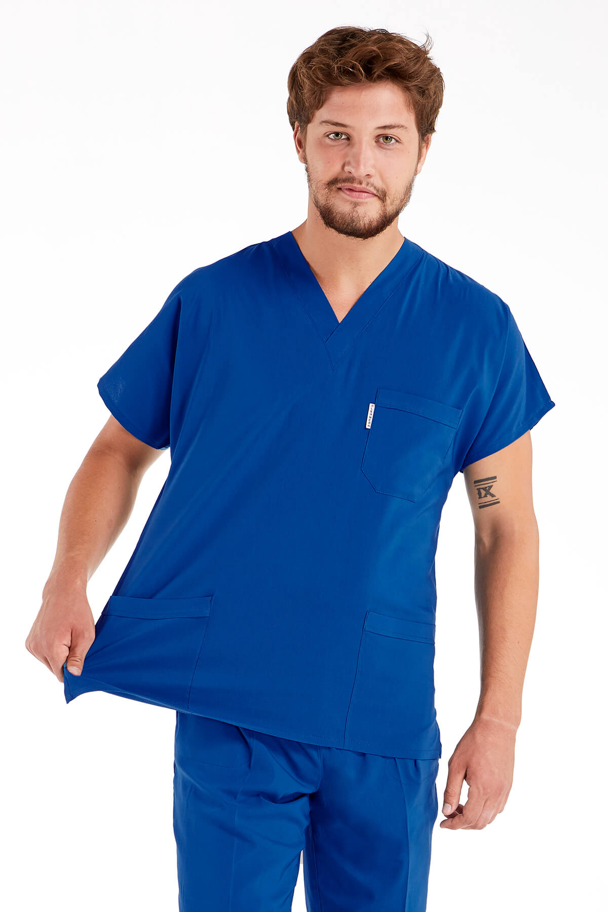 Erkek Saks Mavi Likralı İnce Scrubs Doktor Forması Takımı Erkek Saks Mavi Likralı İnce Scrubs Doktor Forması Takımı