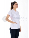 Scrubs Flex® Beyaz/Lacivert Soft Likralı İnce Doktor ve Hemşire Forması