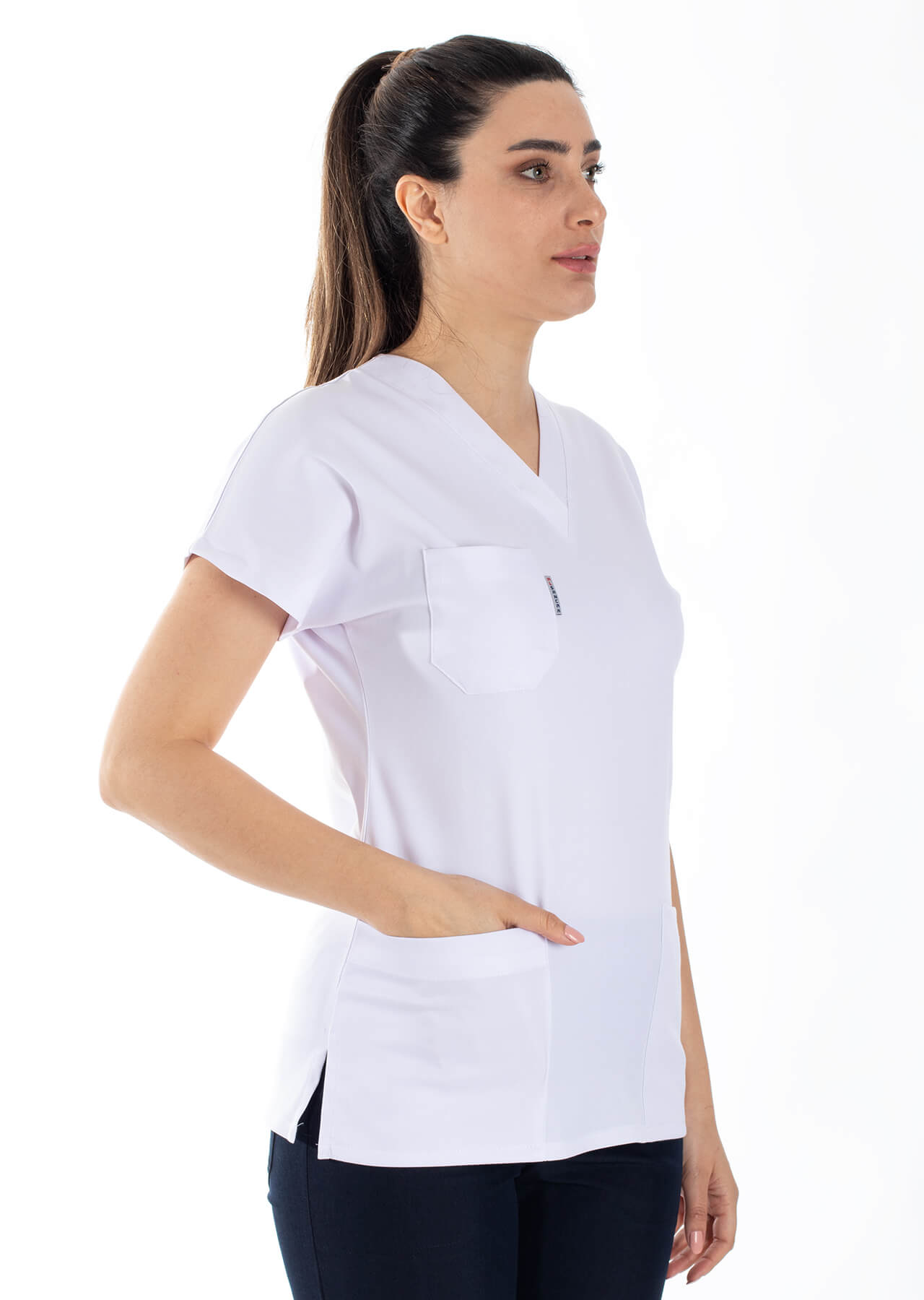 Beyaz/Lacivert Likralı İnce Scrubs Doktor Hemşire Forması Takımı Beyaz/Lacivert Likralı İnce Scrubs Doktor Hemşire Forması Takımı
