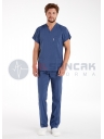Scrubs Flex® Erkek Fırtına Mavi Soft Likralı İnce Doktor ve Hemşire Forması