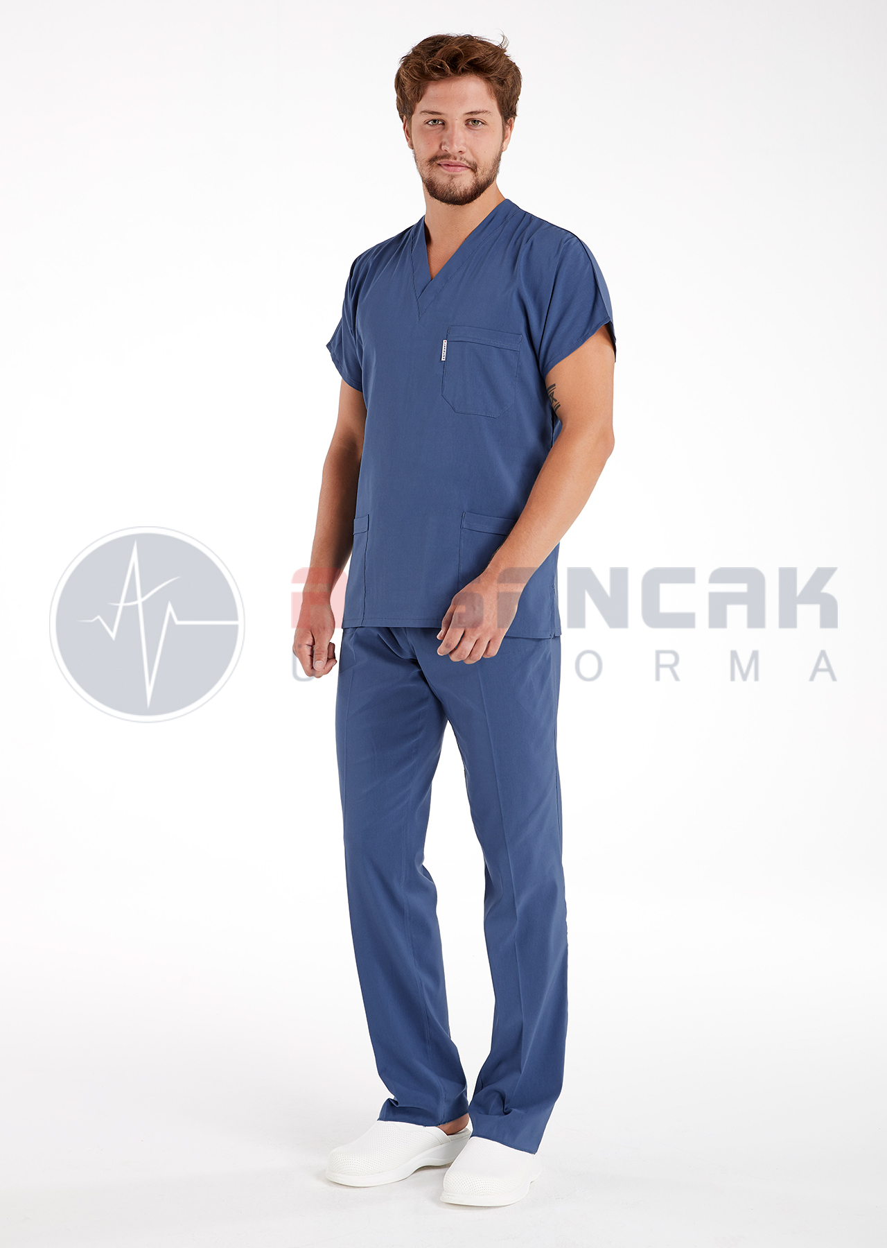 Scrubs Flex® Erkek Fırtına Mavi Soft Likralı İnce Doktor ve Hemşire Forması