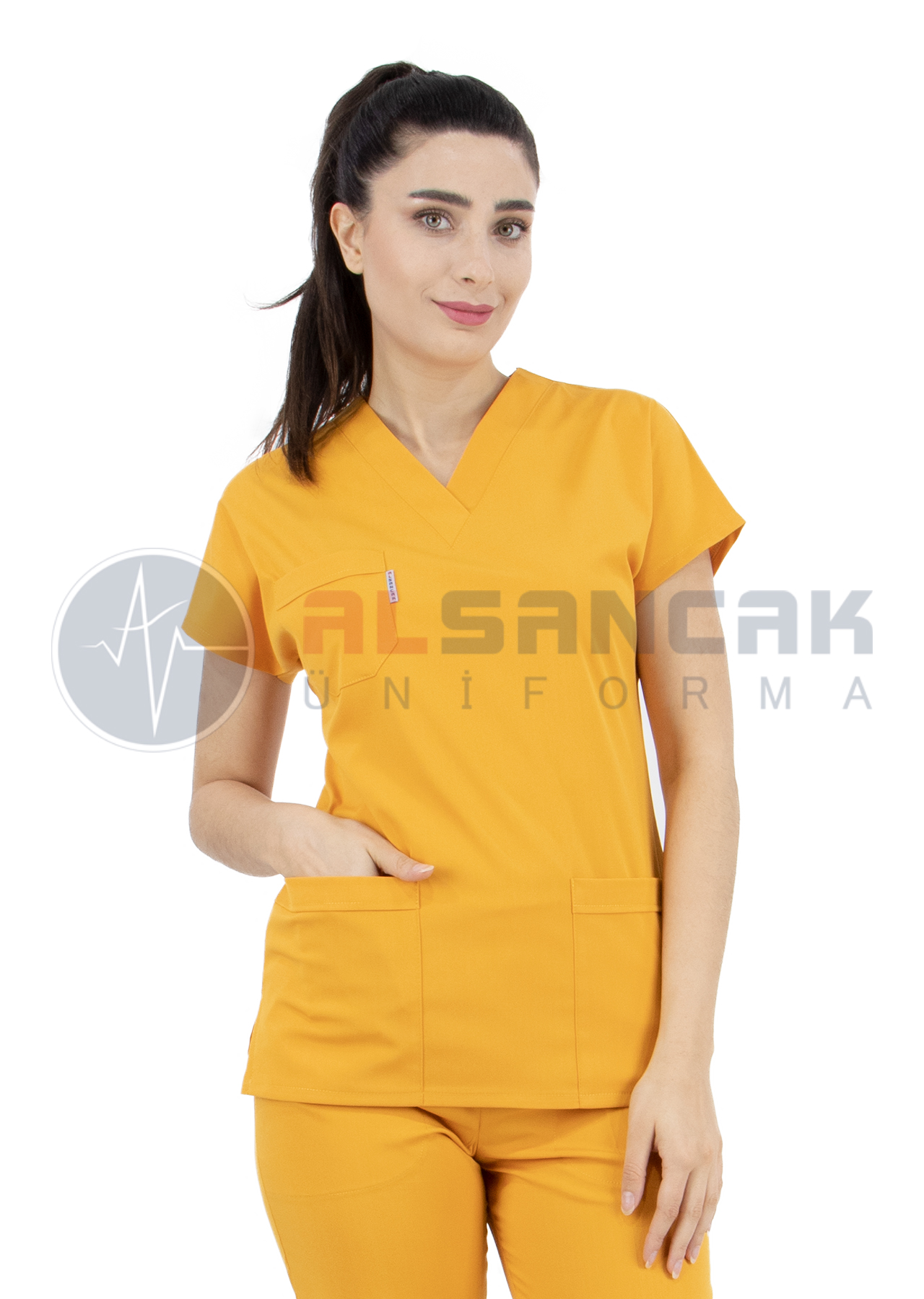 Scrubs Flex® Hardal Likralı İnce Hemşire Forması Üstü Scrubs Flex® Hardal Likralı İnce Hemşire Forması Üstü