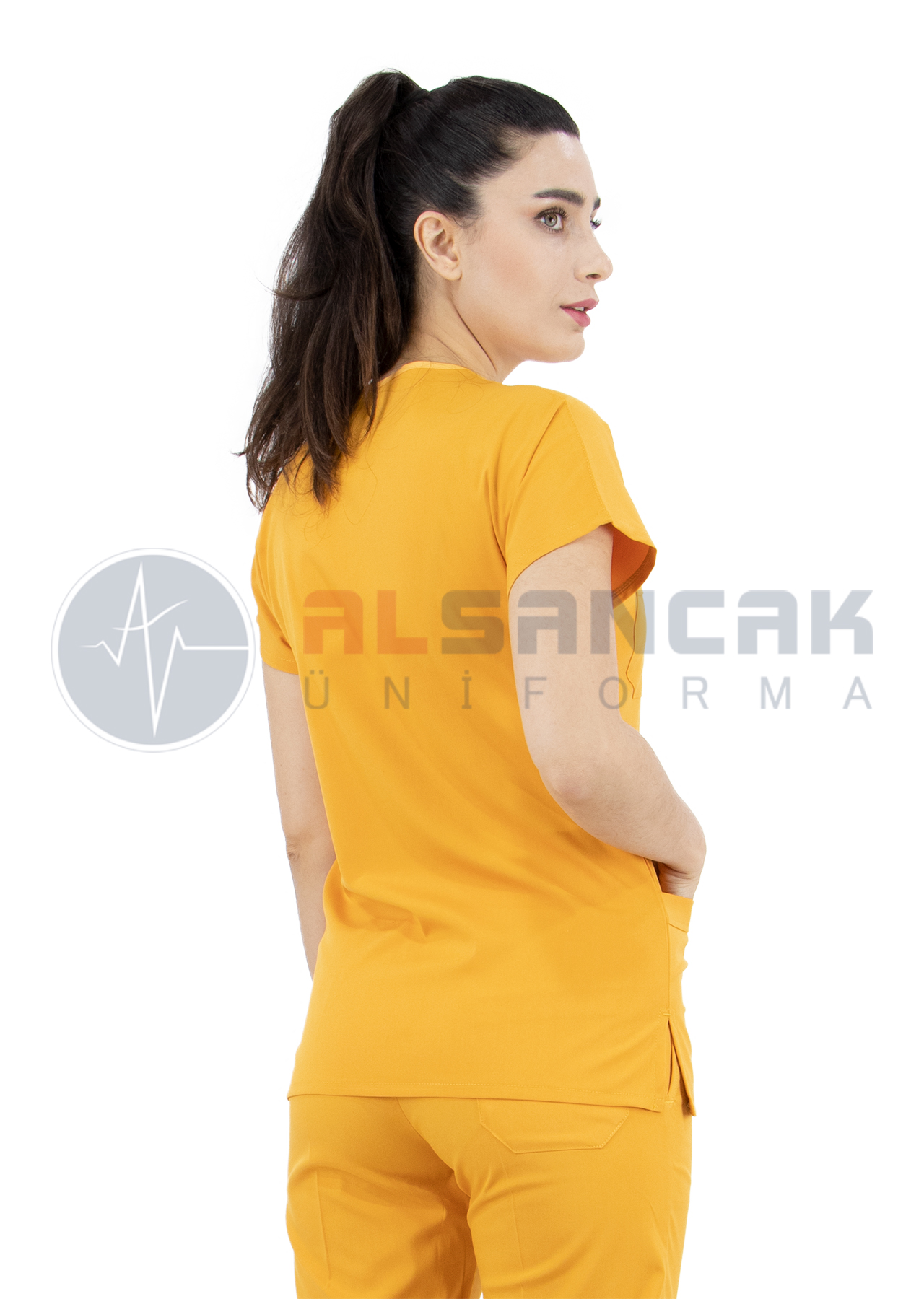 Scrubs Flex® Hardal Likralı İnce Hemşire Forması Üstü Scrubs Flex® Hardal Likralı İnce Hemşire Forması Üstü