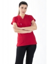 Kırmızı/Siyah Likralı Kalın Scrubs Doktor Hemşire Forması Takımı