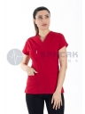 Scrubs Flex® Kırmızı/Siyah Soft Likralı İnce Doktor ve Hemşire Forması