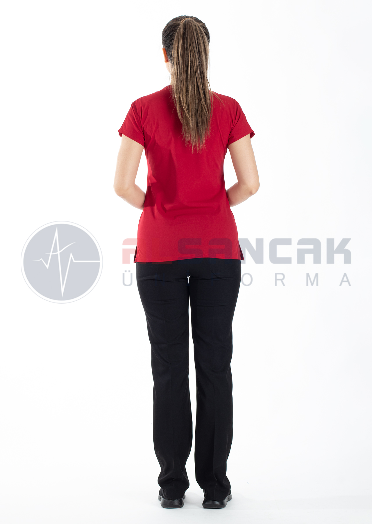Scrubs Flex® Kırmızı/Siyah Soft Likralı İnce Doktor ve Hemşire Forması