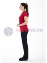 Scrubs Flex® Kırmızı/Siyah Soft Likralı İnce Doktor ve Hemşire Forması