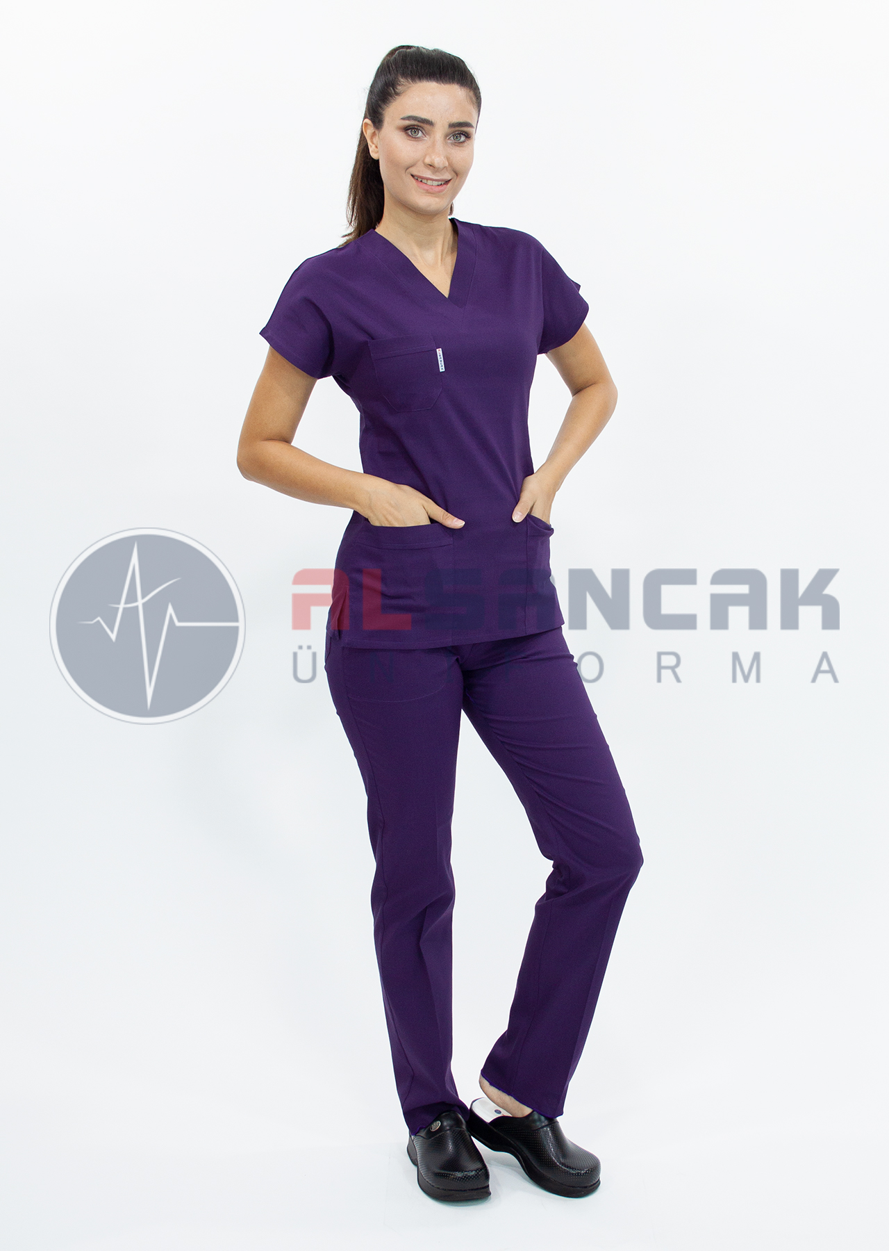 Scrubs Flex® Koyu Mor Likralı İnce Doktor ve Hemşire Forması