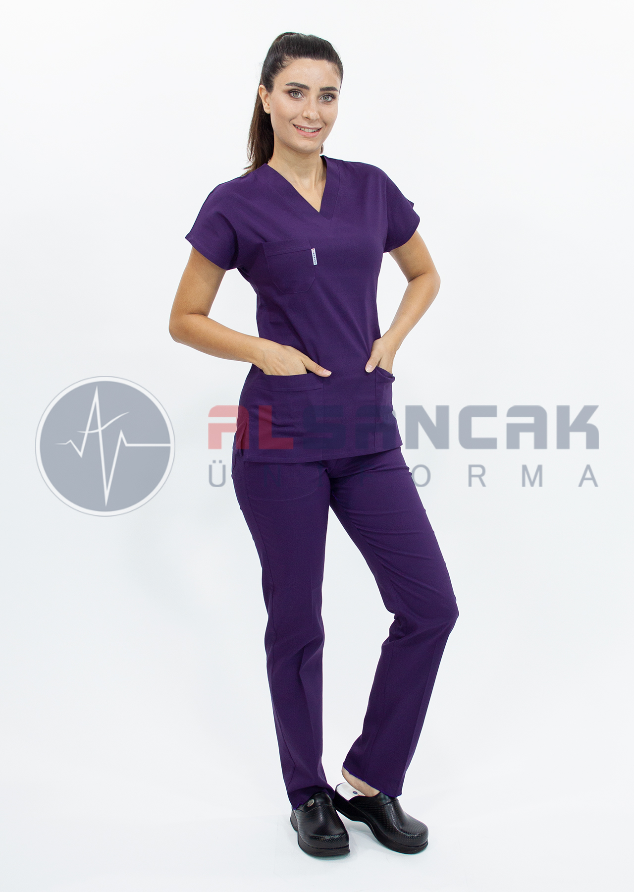 Scrubs Flex® Koyu Mor Likralı Alpaka Doktor ve Hemşire Forması Scrubs Flex® Koyu Mor Likralı Alpaka Doktor ve Hemşire Forması