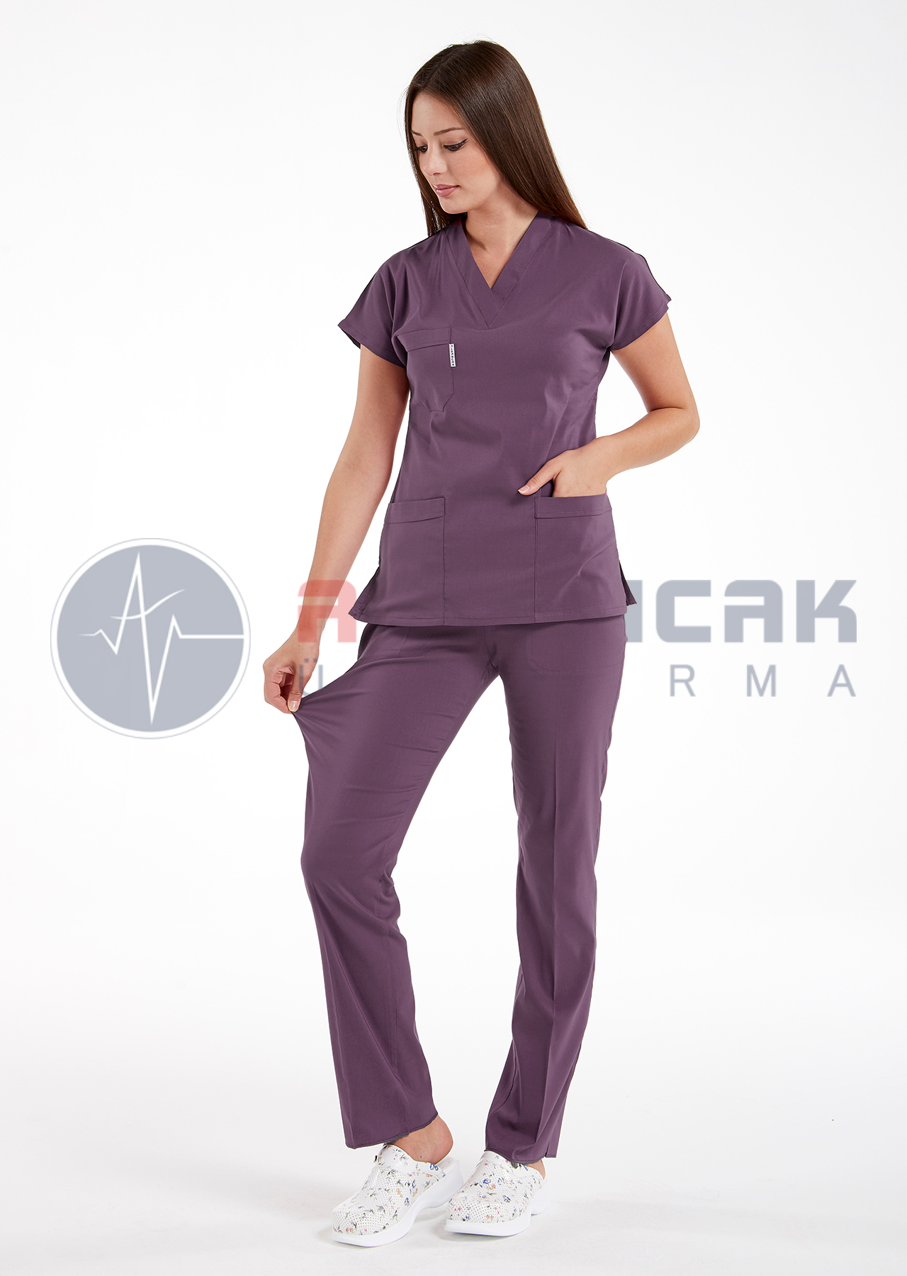Scrubs Flex® Mürdüm Likralı İnce Doktor ve Hemşire Forması