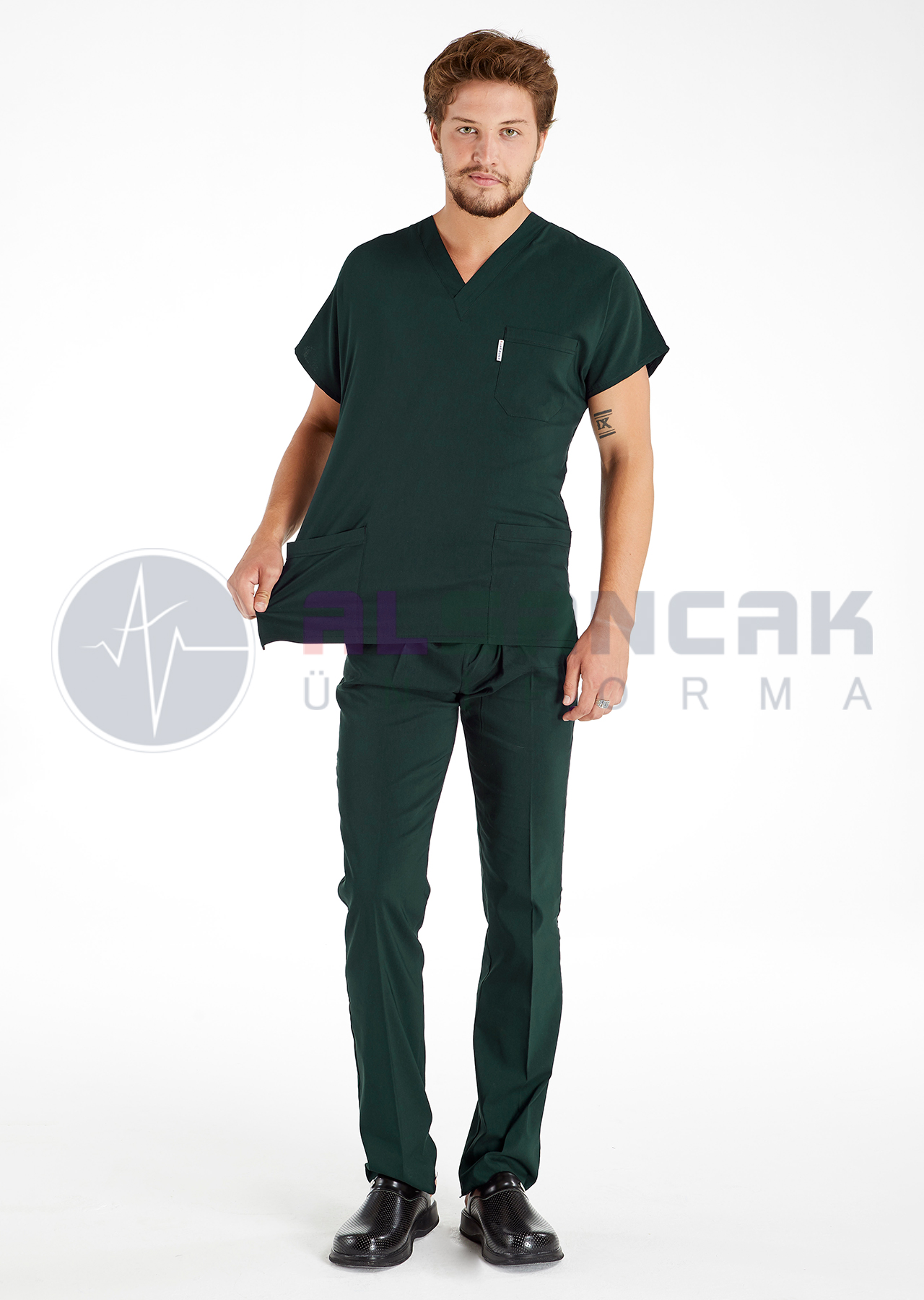 Scrubs Flex® Erkek Ördekbaşı Yeşili Soft Likralı İnce Doktor ve Hemşire Forması