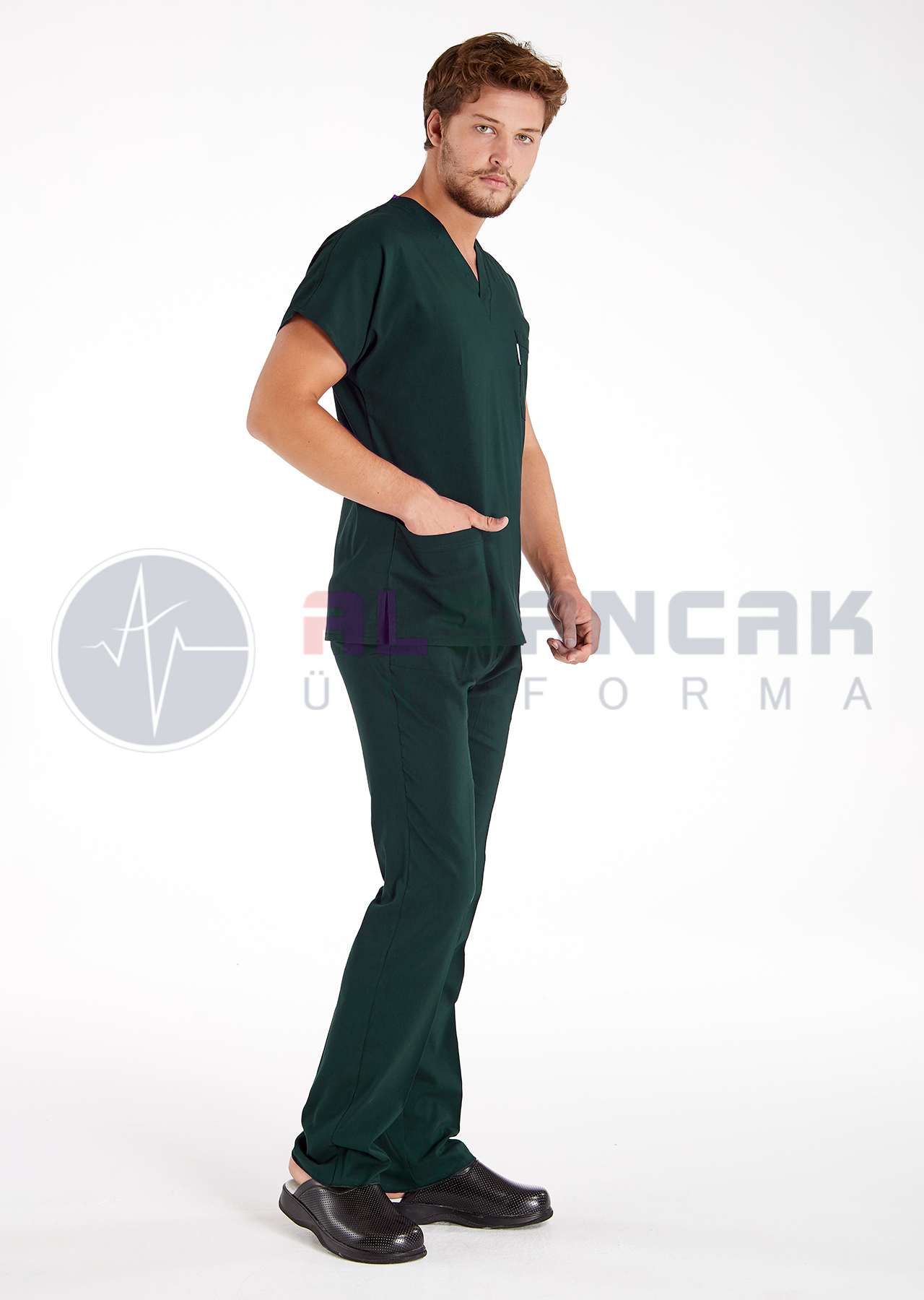 Scrubs Flex® Erkek Ördekbaşı Yeşili Likralı İnce Kumaş Doktor ve Hemşire Forması