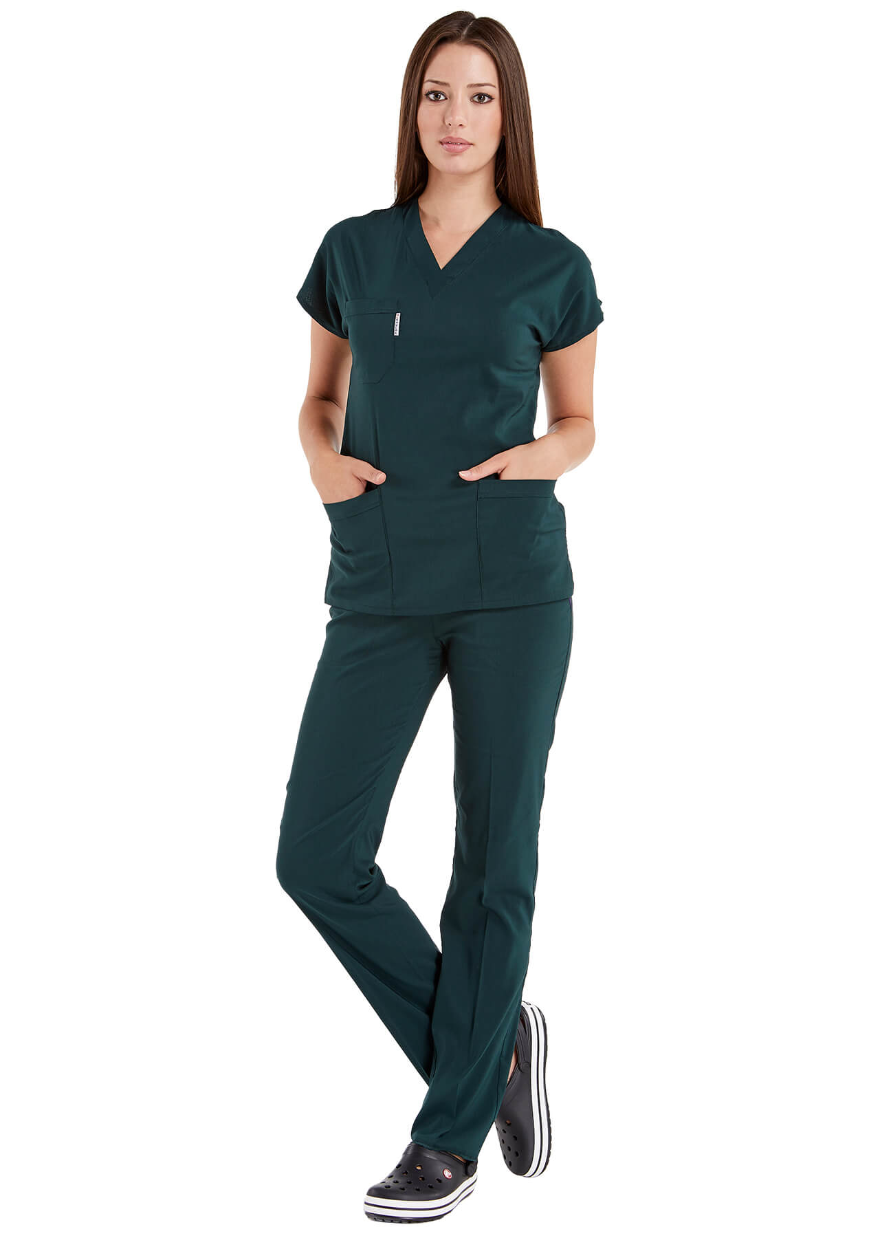 Ördekbaşı Yeşili Likralı İnce Scrubs Doktor Hemşire Forması Takımı Ördekbaşı Yeşili Likralı İnce Scrubs Doktor Hemşire Forması Takımı