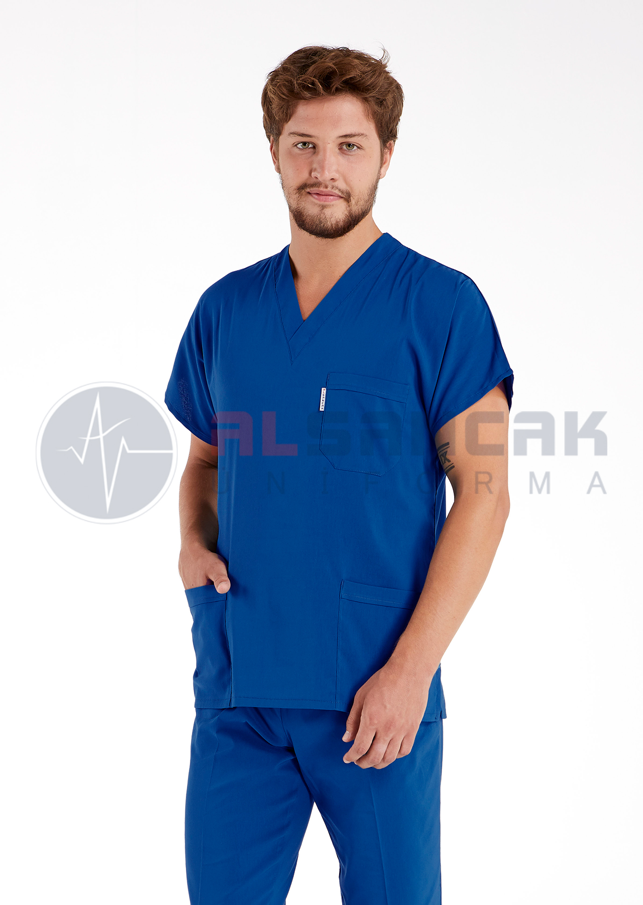 Scrubs Flex® Erkek Saks Mavi Likralı İnce Kumaş Doktor ve Hemşire Forması Scrubs Flex® Erkek Saks Mavi Likralı İnce Kumaş Doktor ve Hemşire Forması