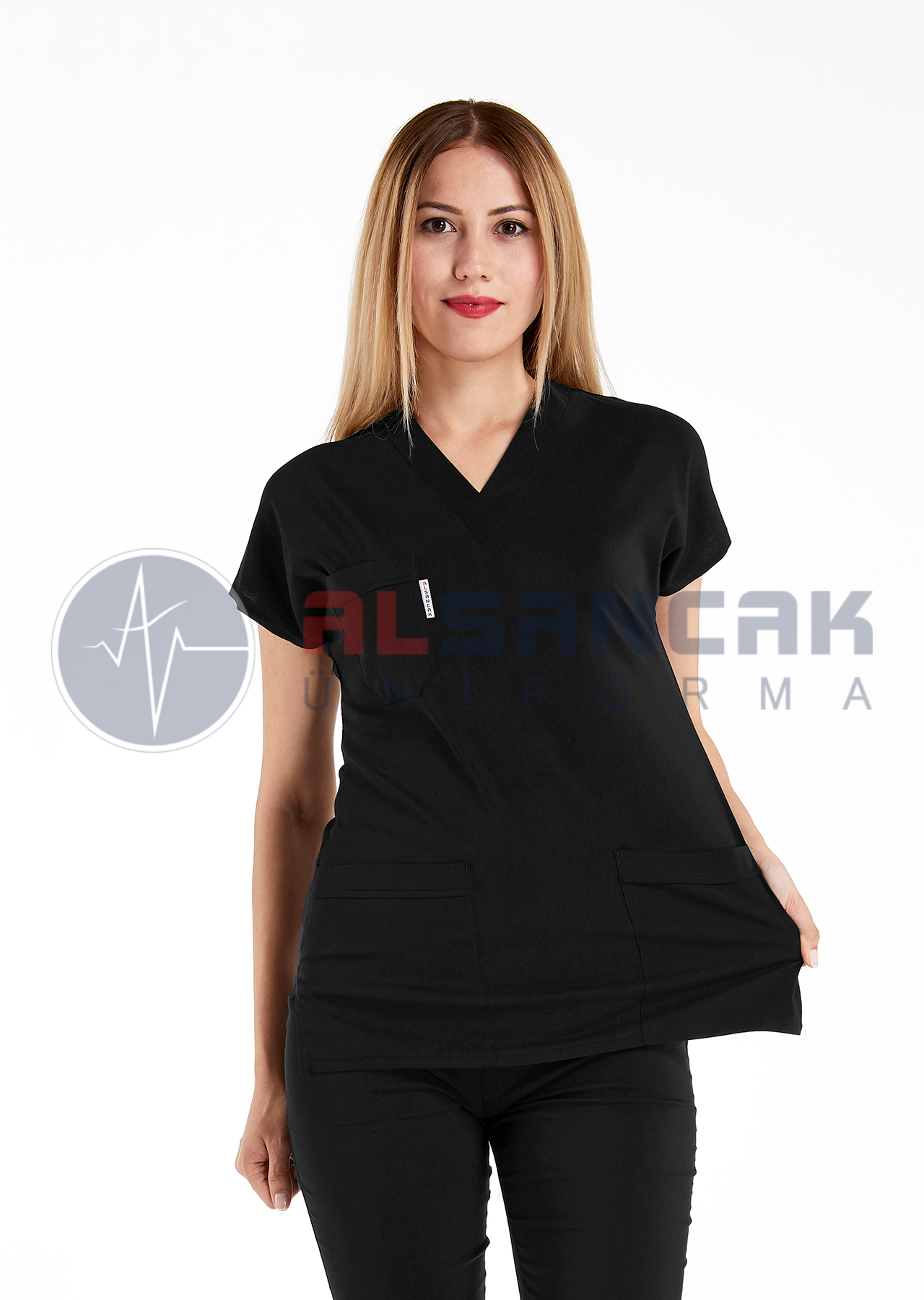 Scrubs Flex® Siyah Likralı İnce Kumaş Doktor ve Hemşire Forması
