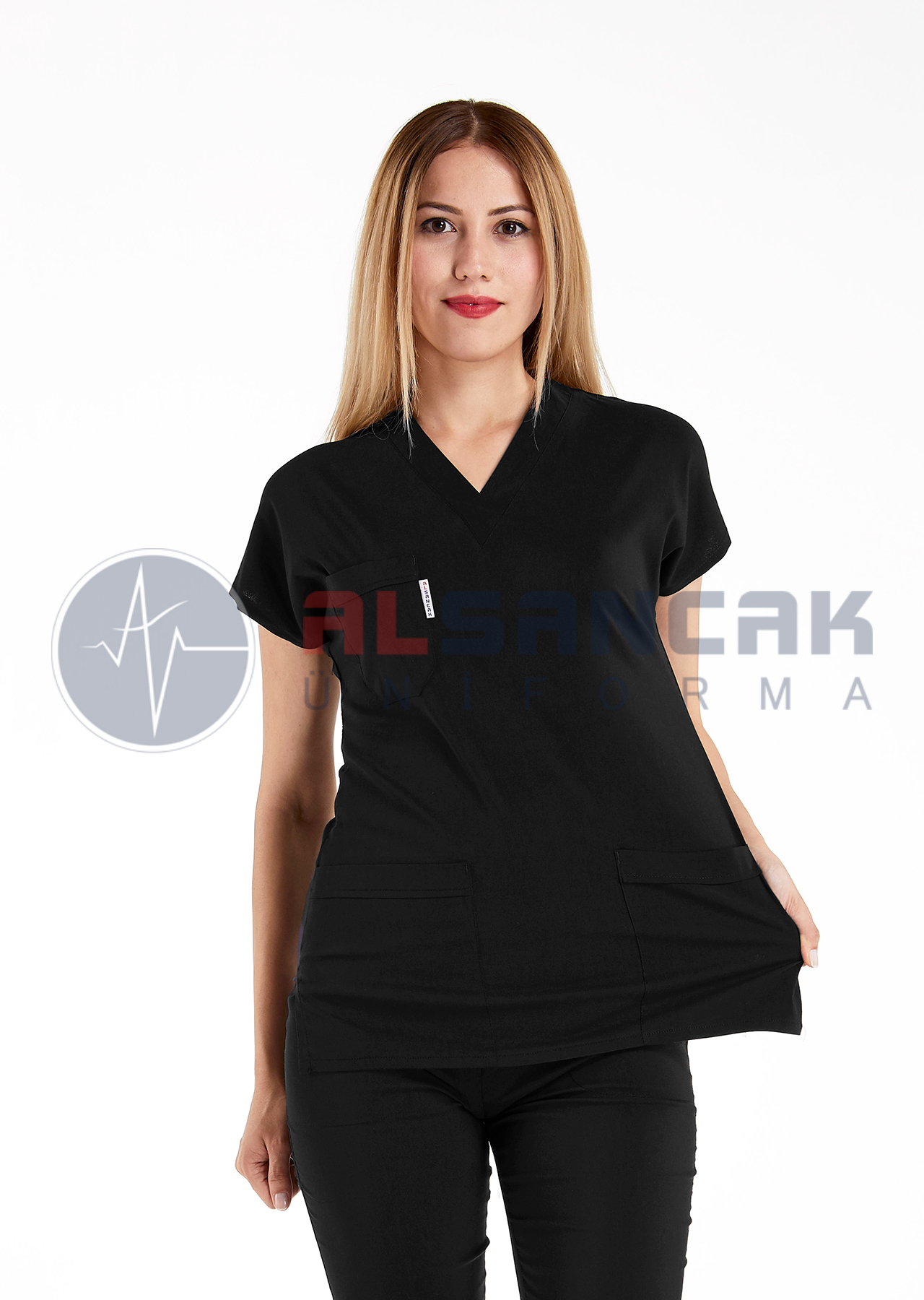 Scrubs Flex® Siyah Soft Likralı İnce Hemşire Doktor Forması Üstü Scrubs Flex® Siyah Soft Likralı İnce Hemşire Doktor Forması Üstü
