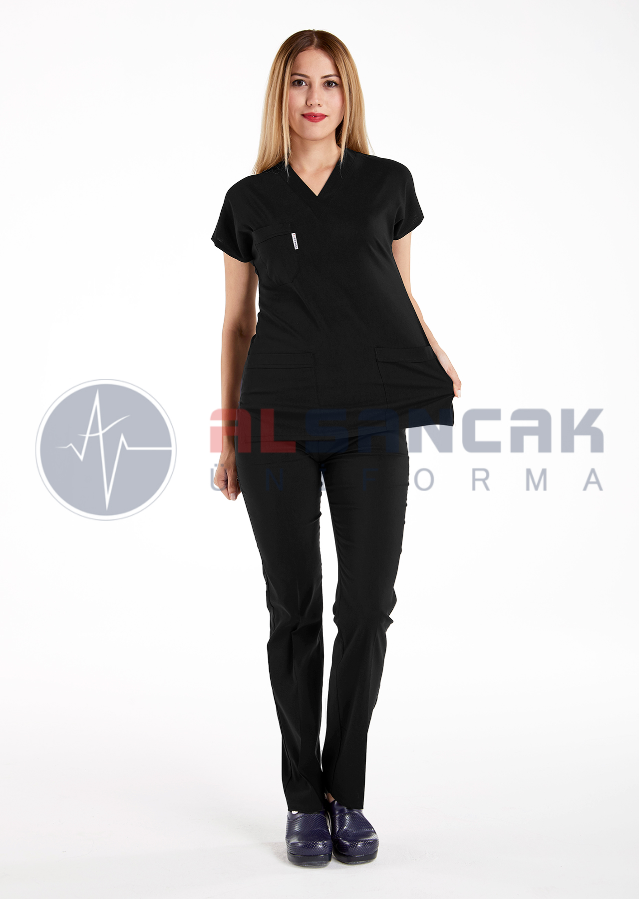 Scrubs Flex® Siyah Likralı İnce Kumaş Doktor ve Hemşire Forması