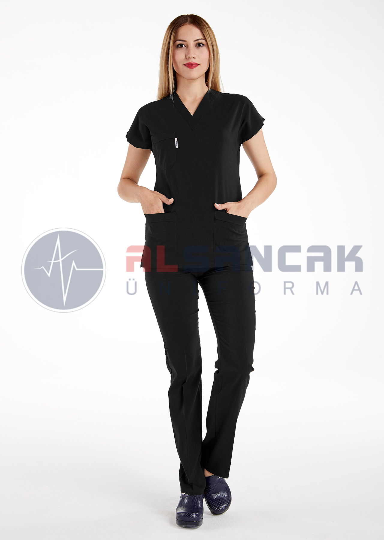 Scrubs Flex® Siyah Soft Likralı İnce Hemşire Doktor Forması Üstü Scrubs Flex® Siyah Soft Likralı İnce Hemşire Doktor Forması Üstü