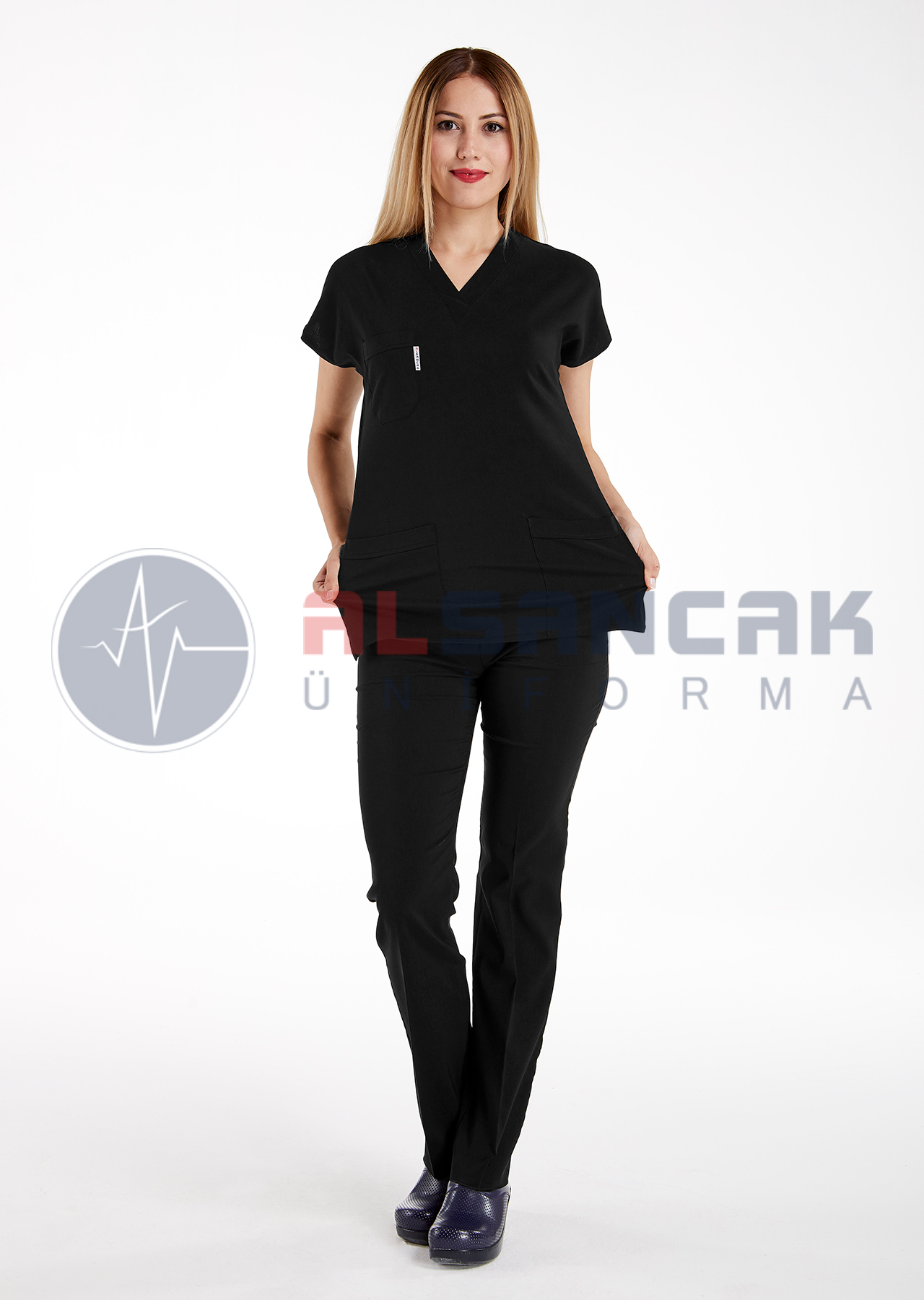 Scrubs Flex® Siyah Soft Likralı İnce Hemşire Doktor Forması Üstü Scrubs Flex® Siyah Soft Likralı İnce Hemşire Doktor Forması Üstü
