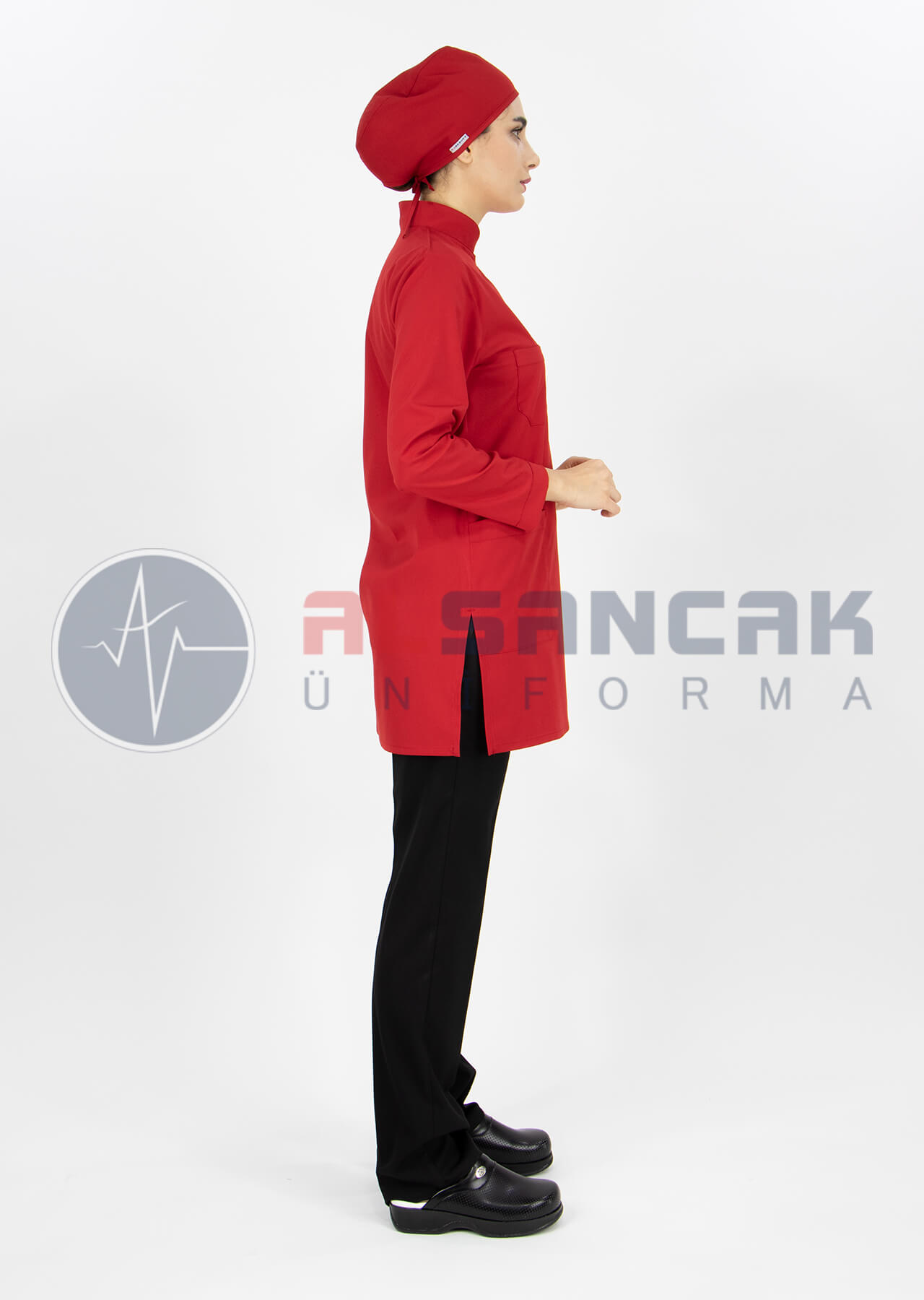 Kırmızı/Siyah Likralı Kalın Tesettür Hemşire Doktor Forması Takımı Kırmızı/Siyah Likralı Kalın Tesettür Hemşire Doktor Forması Takımı