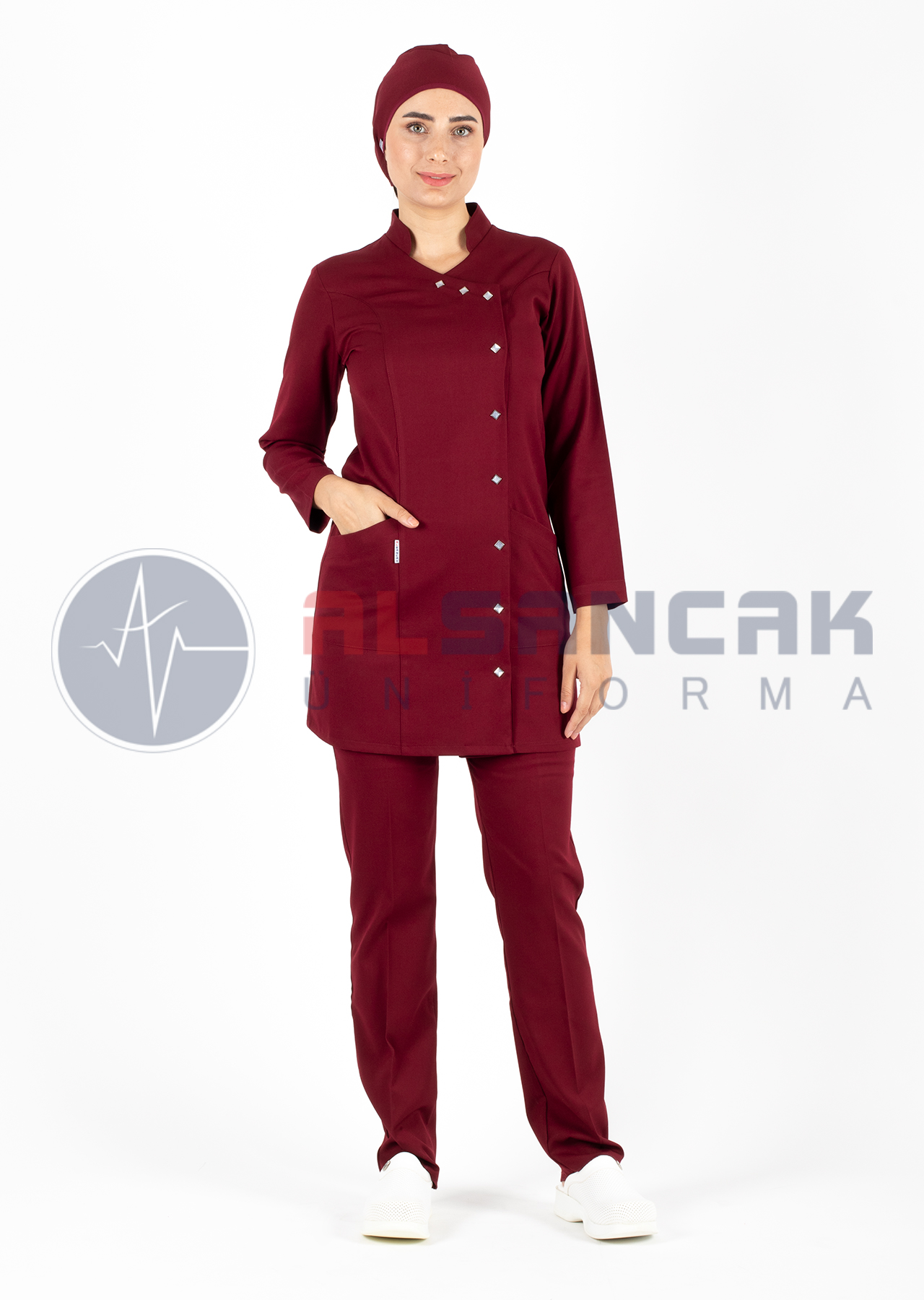 Luxe Model Bordo Likralı Tesettür Hemşire Doktor Forması Takımı Luxe Model Bordo Likralı Tesettür Hemşire Doktor Forması Takımı