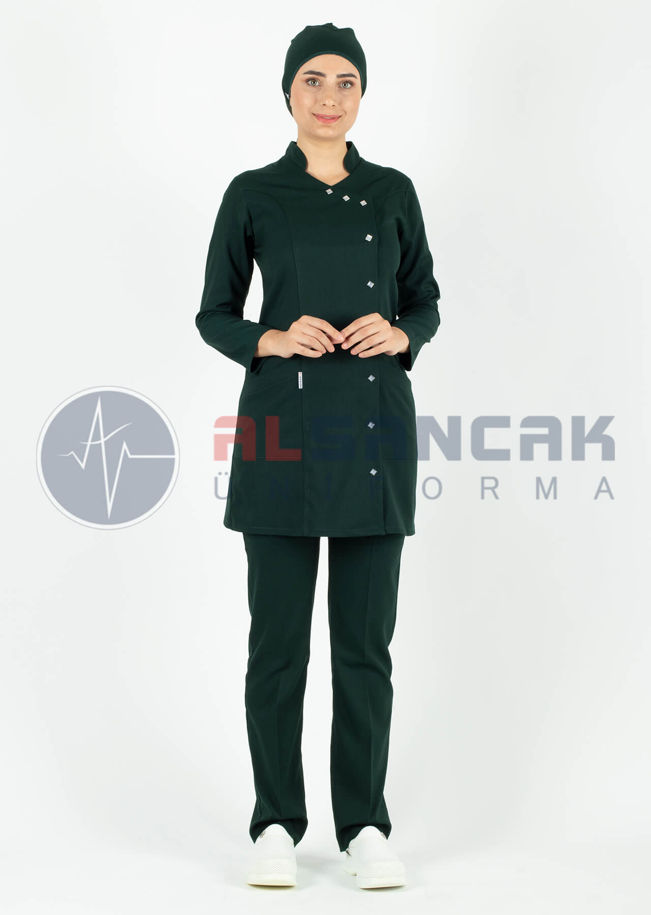 Luxe Model Ördekbaşı Likralı Tesettür Hemşire Doktor Forması Takımı